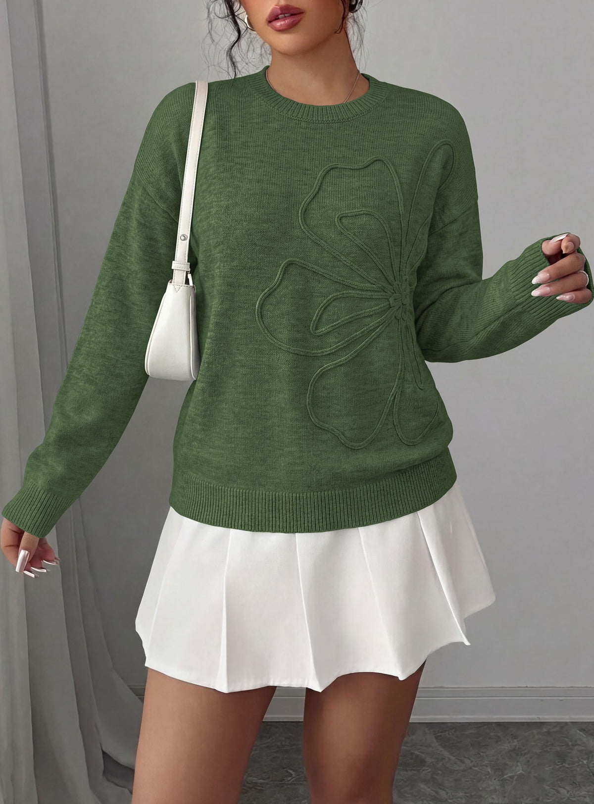 PRETTYGARDEN Women Fall Sweaters Trendy Floral Knit Pullover | Flower Embroidered Tops, Crew Neck, Soft Long Sleeve Shirts, Cozy Winter Layering Clothes for Casual Outing, Holiday Party