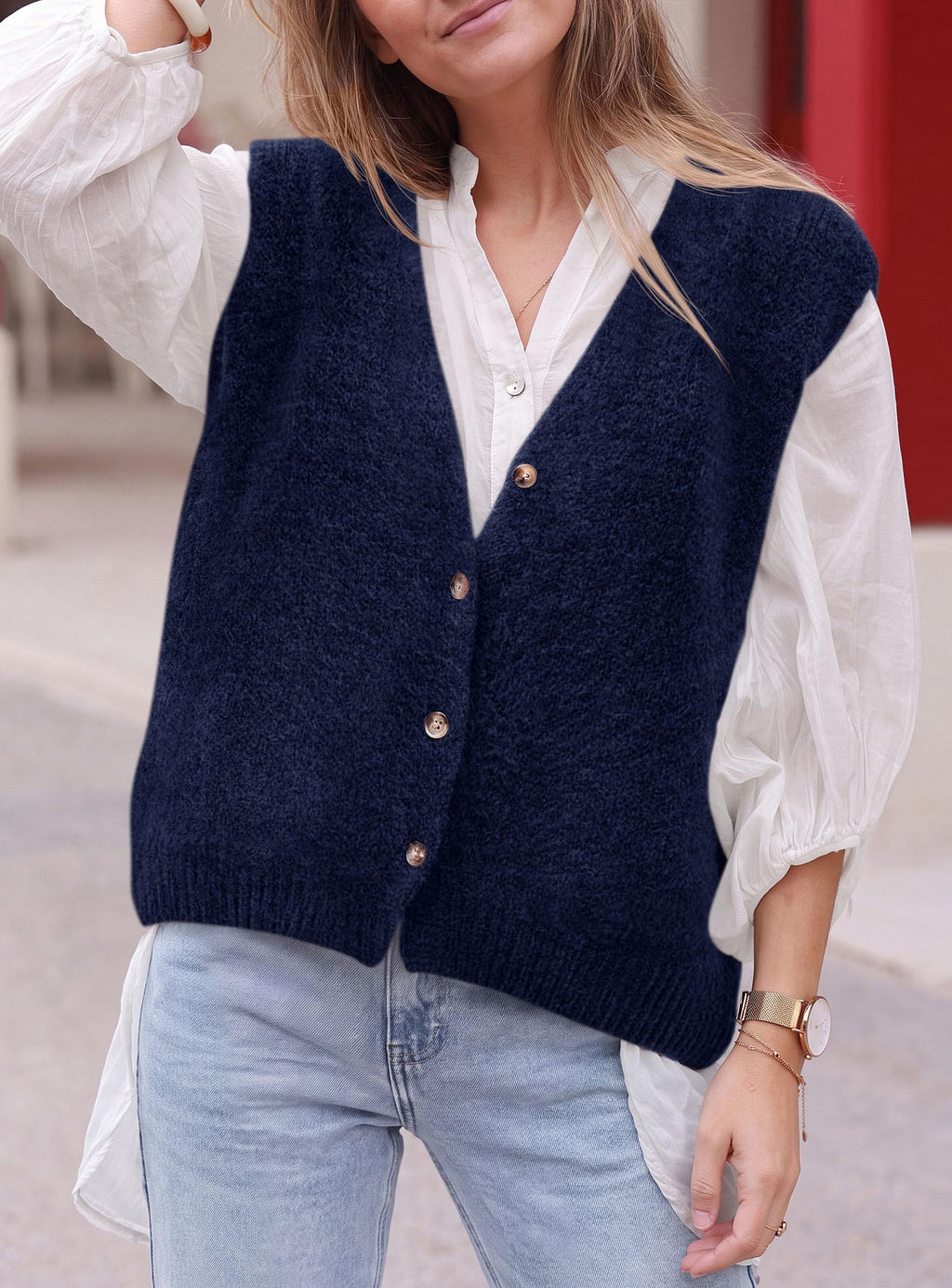 PRETTYGARDEN Womens Fall Sleeveless Button Down Sweater Vest | Soft Knit Fabric, Fashion Deep V Neck, Casual Loose Fit Sweater, Going Out Outfits, 2026 Trendy Winter Clothes