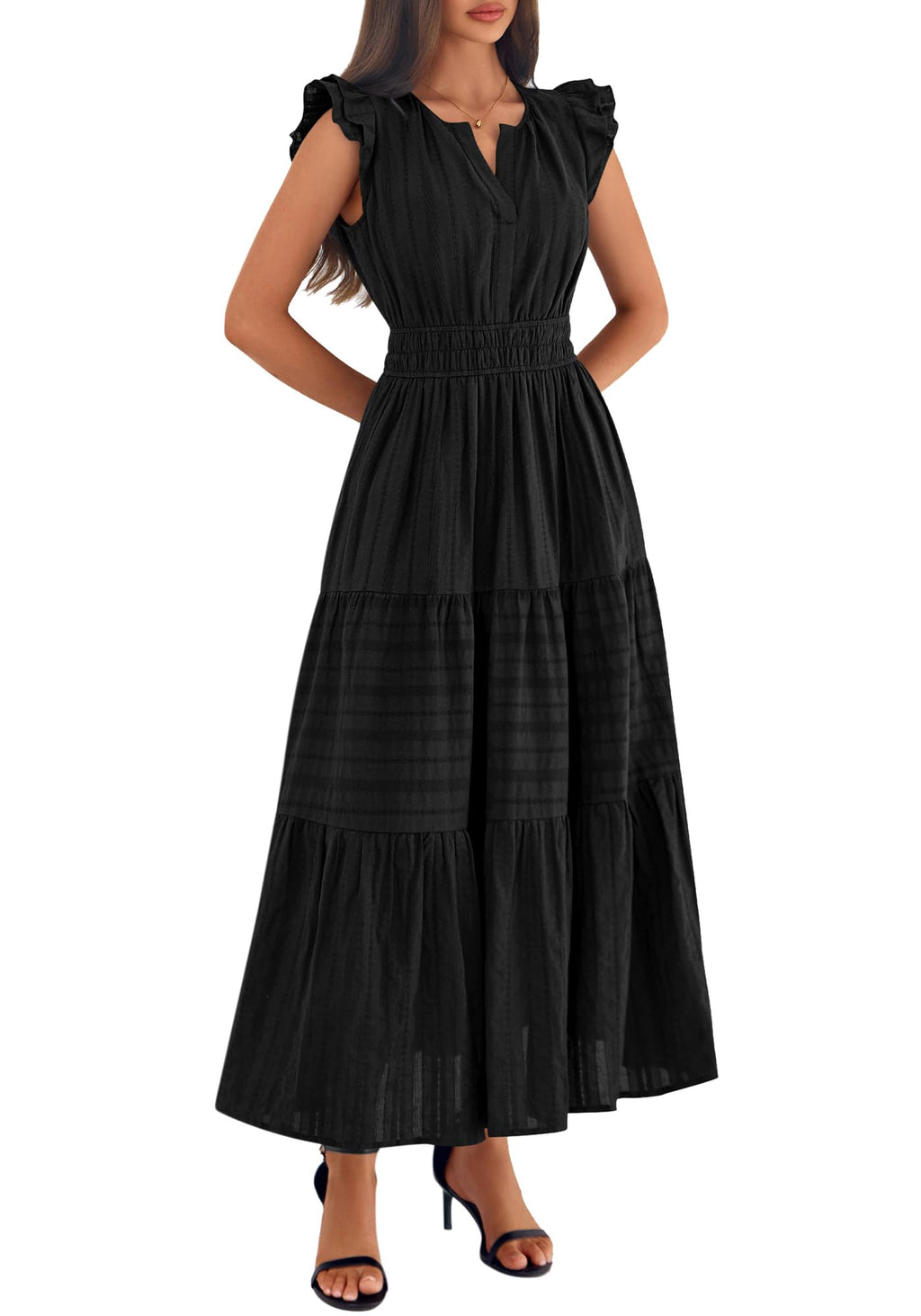 BTFBM Womens Summer Maxi Dress  Spring Boho Vacation Ruffle Flutter Short Sleeve A Line Tiered Flowy Dresses Pockets