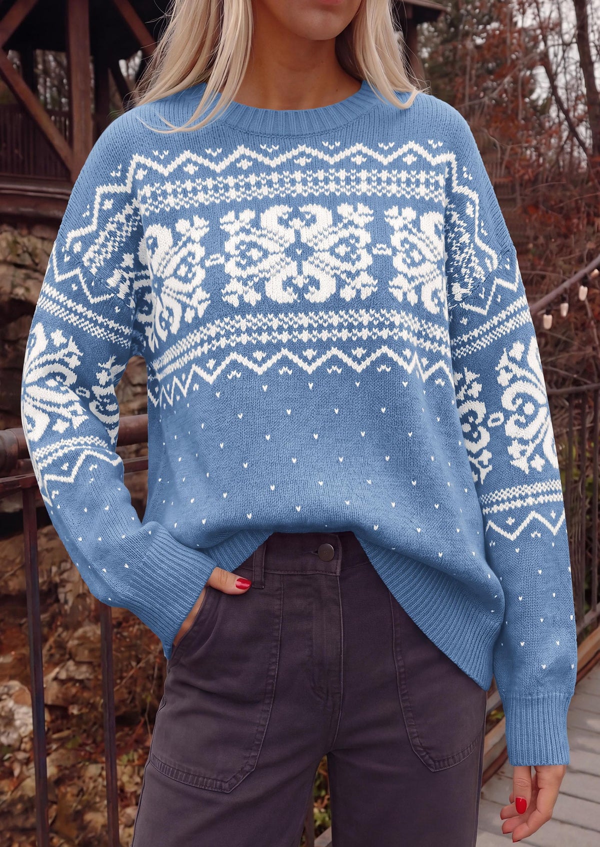 PRETTYGARDEN Women's Fair Isle Oversized Sweater | Relaxed Fit, Soft Cozy Knit, Long Sleeve Pullover, Crew Neck, Going Out Tops, Fall Holiday Outfits, Winter Fashion Clothing