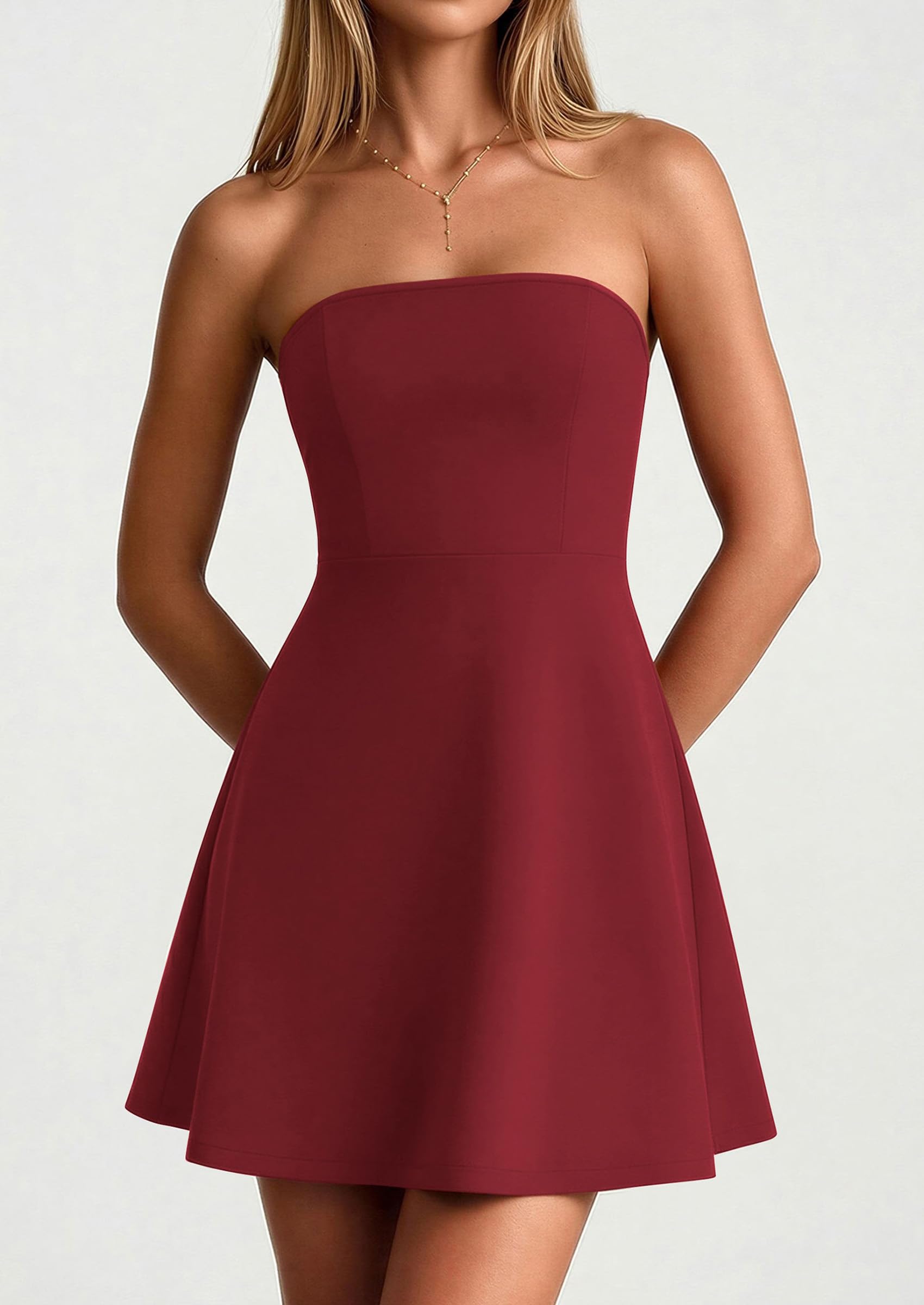 PRETTYGARDEN Women's Strapless Mini Summer Dress  Spring A Line Tube Top Wedding Guest Cocktail Party Short Dresses