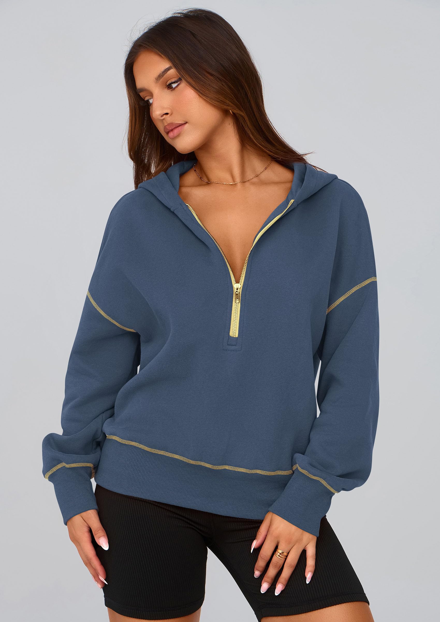PRETTYGARDEN Women's  Fall Hooded Sweatshirts Long Sleeve Half Zip Cropped Hoodies Pullover Winter Fashion Clothes