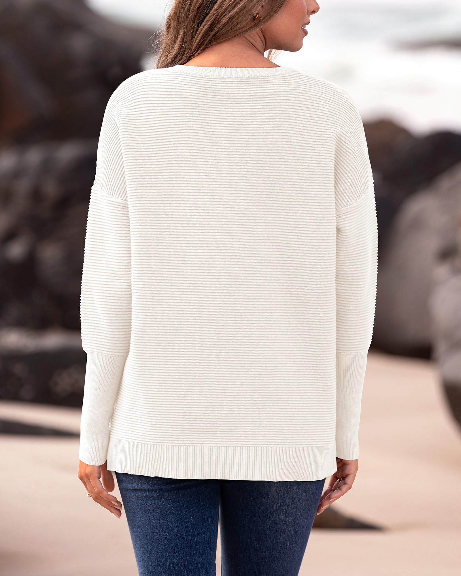 FreshPrettyFall Sweaters for Women Casual Long Sleeve Sweater Striped Loose Fit Pullover Tops