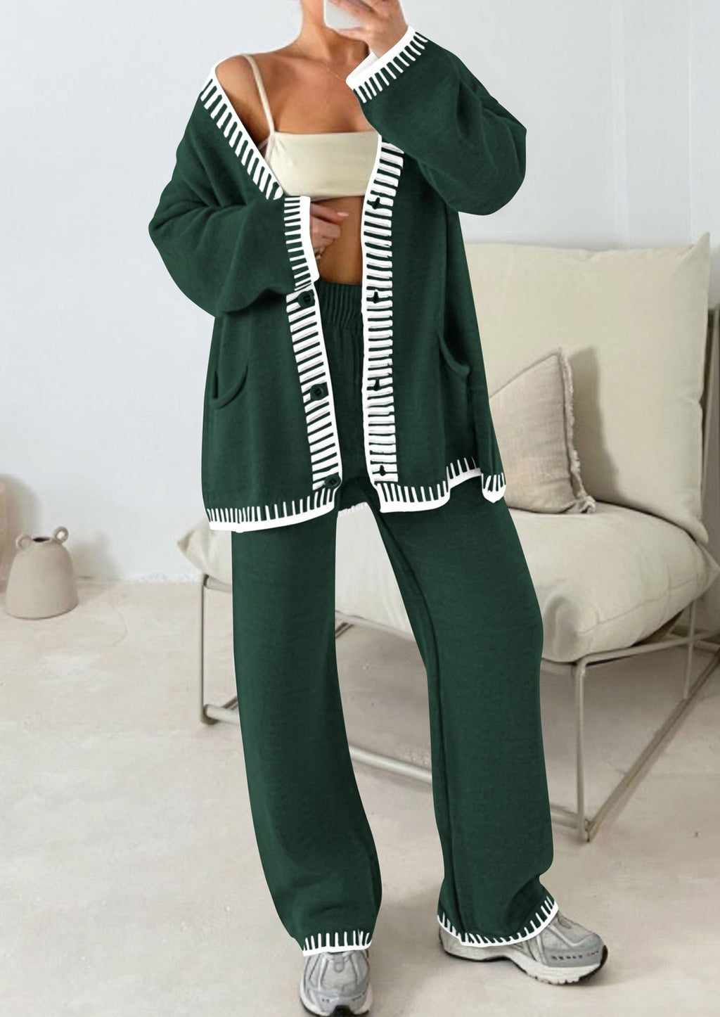 PRETTYGARDEN Lounge Sets for Women Fall Loungewear 2 Piece Outfits Cardigan Sweaters Track Suit Matching Winter Clothing