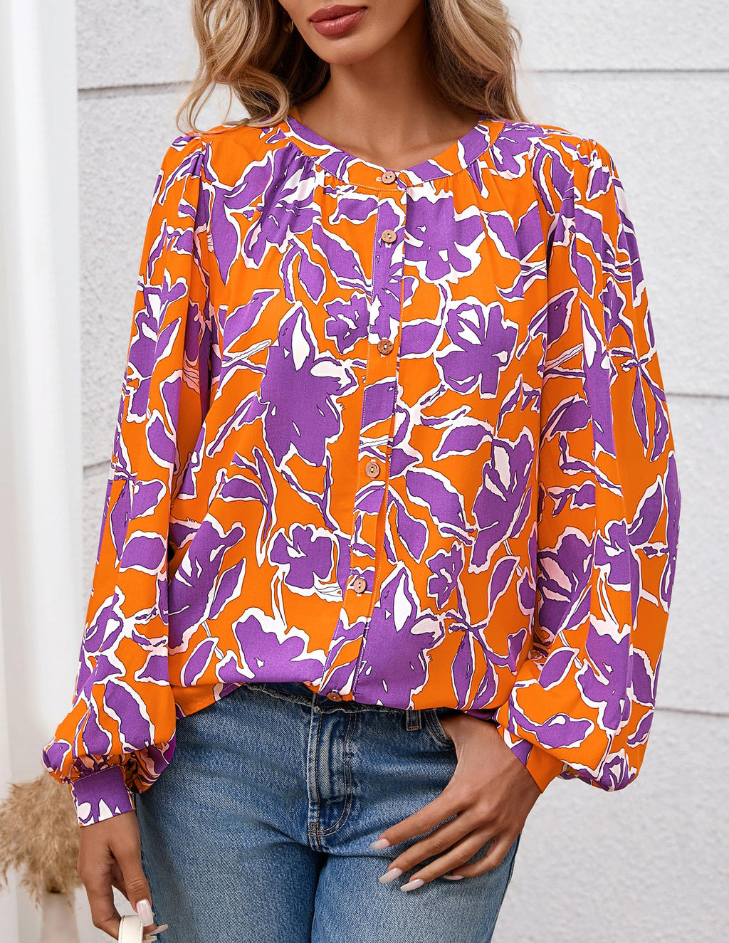 PRETTYGARDEN Women's Floral Button Down Blouse Fall Fashion Dressy Casual Long Sleeve Oversized Shirts Top Boho Clothes