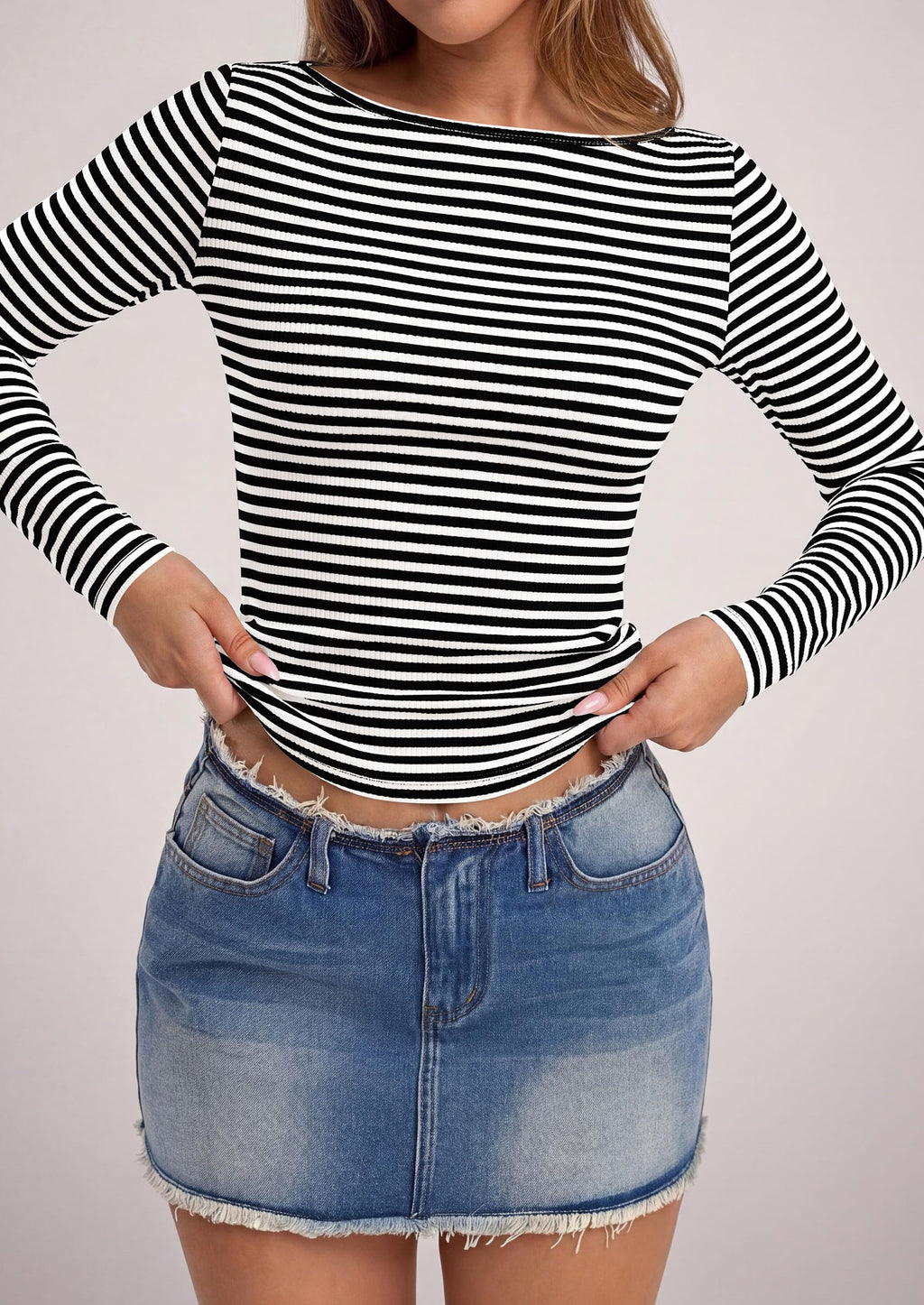 PRETTYGARDEN Long Sleeve Striped Shirts for Women Soft Ribbed Knit ,Y2k Tshirt,Slim Fit Layering,Cute Tops,Basic Tee,Business Casual Outfits,Spring Fall Trendy Clothes