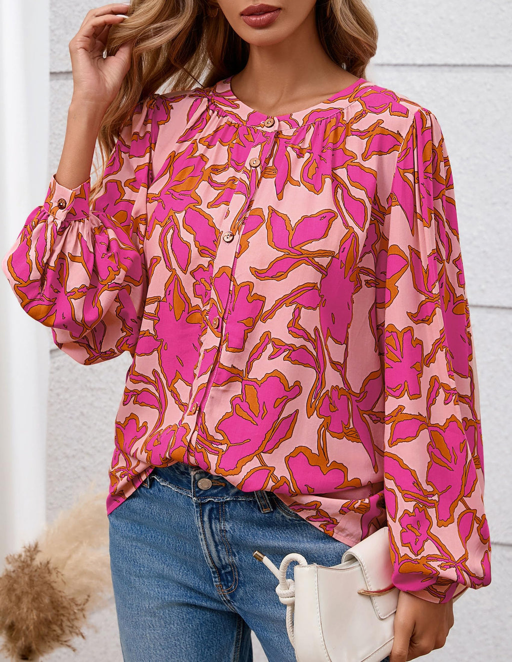 PRETTYGARDEN Women's Floral Button Down Blouse Fall Fashion Dressy Casual Long Sleeve Oversized Shirts Top Boho Clothes