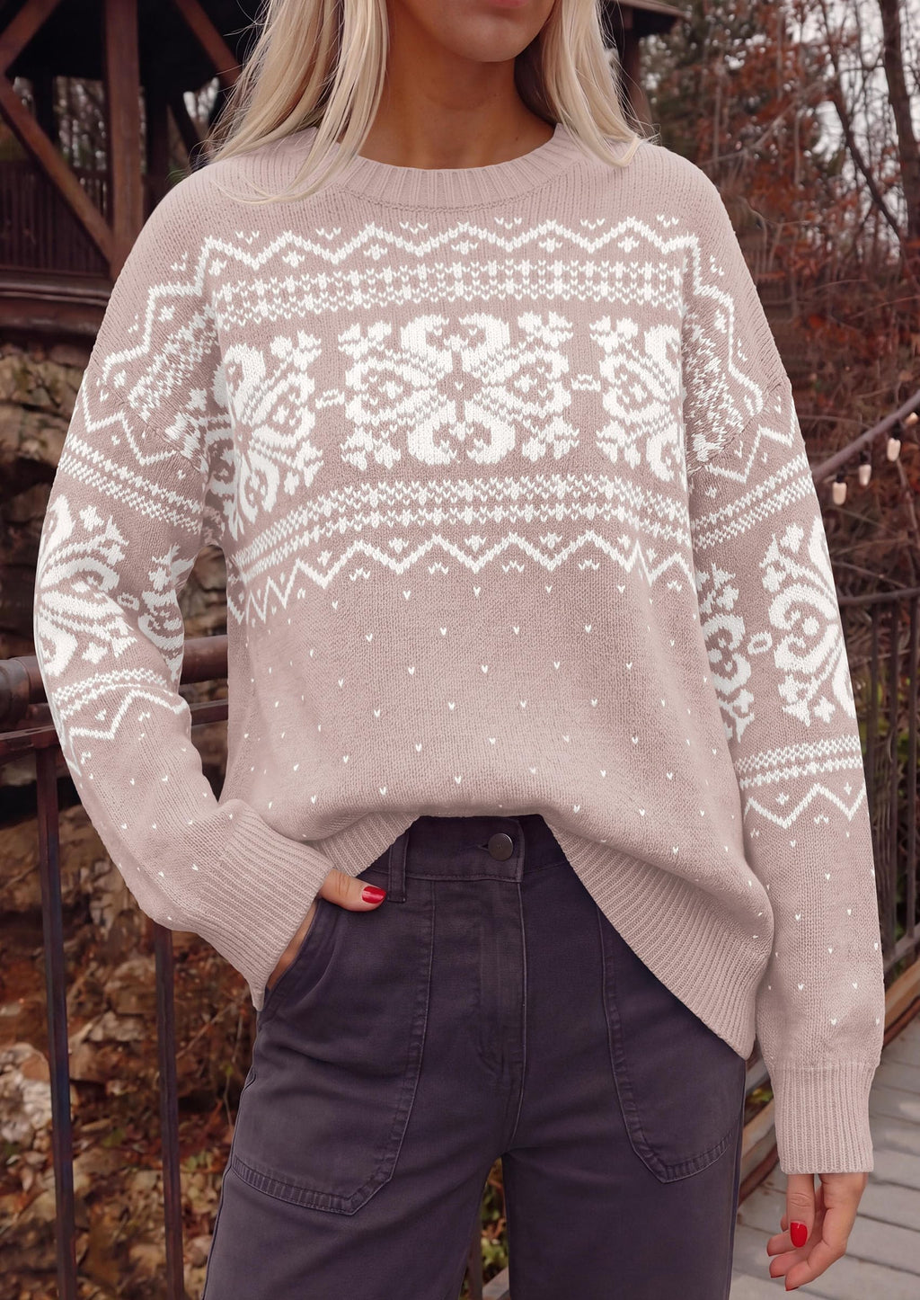 PRETTYGARDEN Women's Fair Isle Oversized Sweater | Relaxed Fit, Soft Cozy Knit, Long Sleeve Pullover, Crew Neck, Going Out Tops, Fall Holiday Outfits, Winter Fashion Clothing