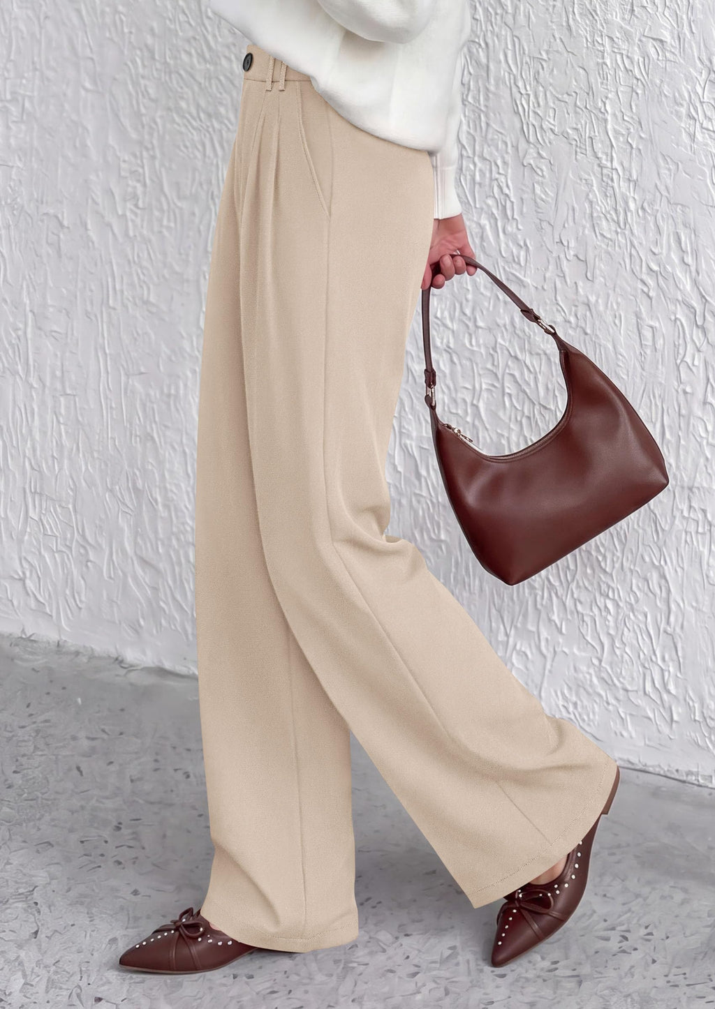 PRETTYGARDEN Women's Dress Pants Wide Leg Flowy Trousers High Waisted Palazzo Pants, Pleated Front, Side Pockets, Work Office Wear, Business Casual Outfits, Fall Fashion Clothing