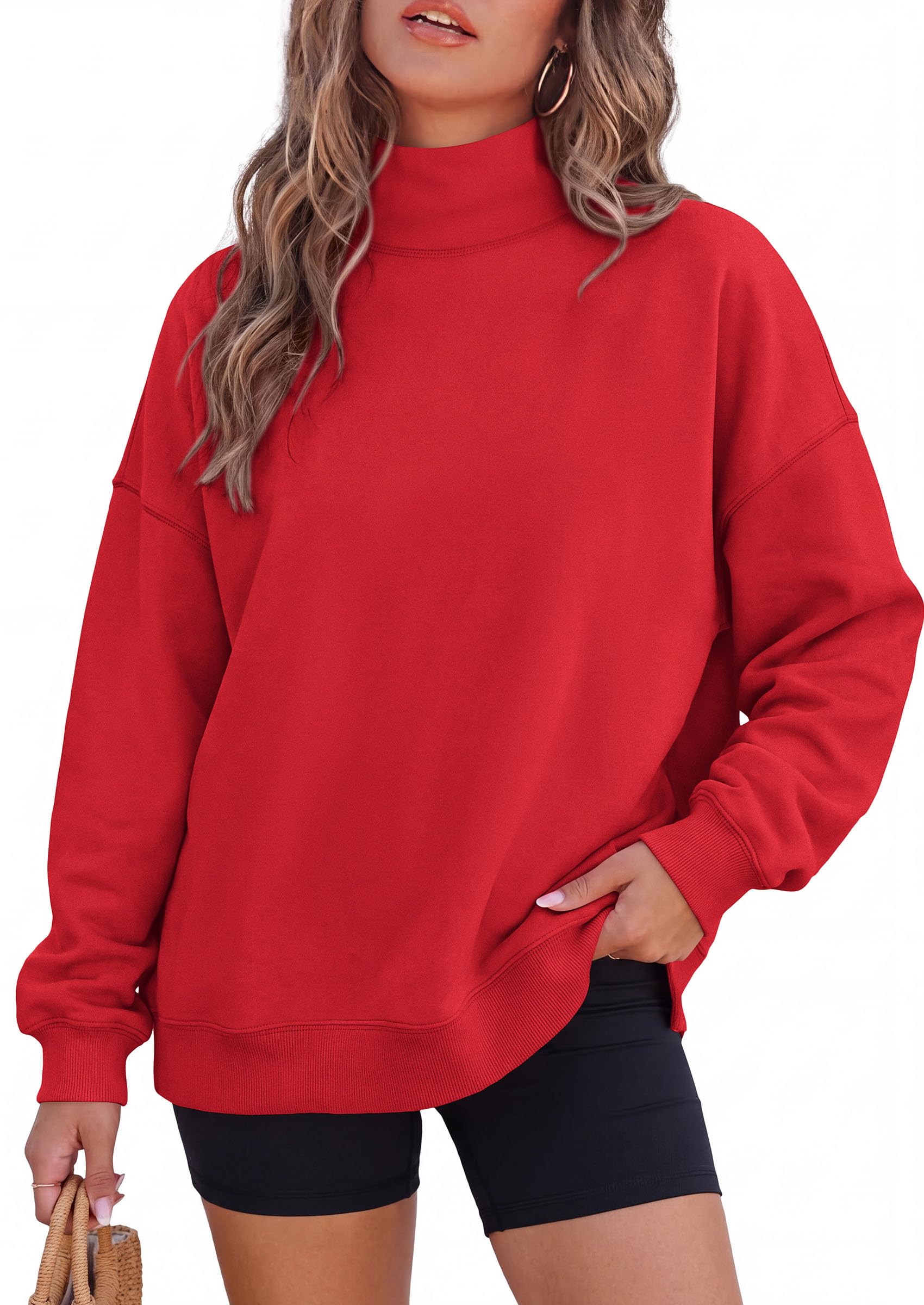 PRETTYGARDEN Womens Mock Neck Sweatshirt Oversized Pullover Loose Fit,Side Pockets,Long Sleeve Drop Shoulder Tops,Casual Lounge Work Travel Airport Outfits,Fall Fashion Winter Clothes