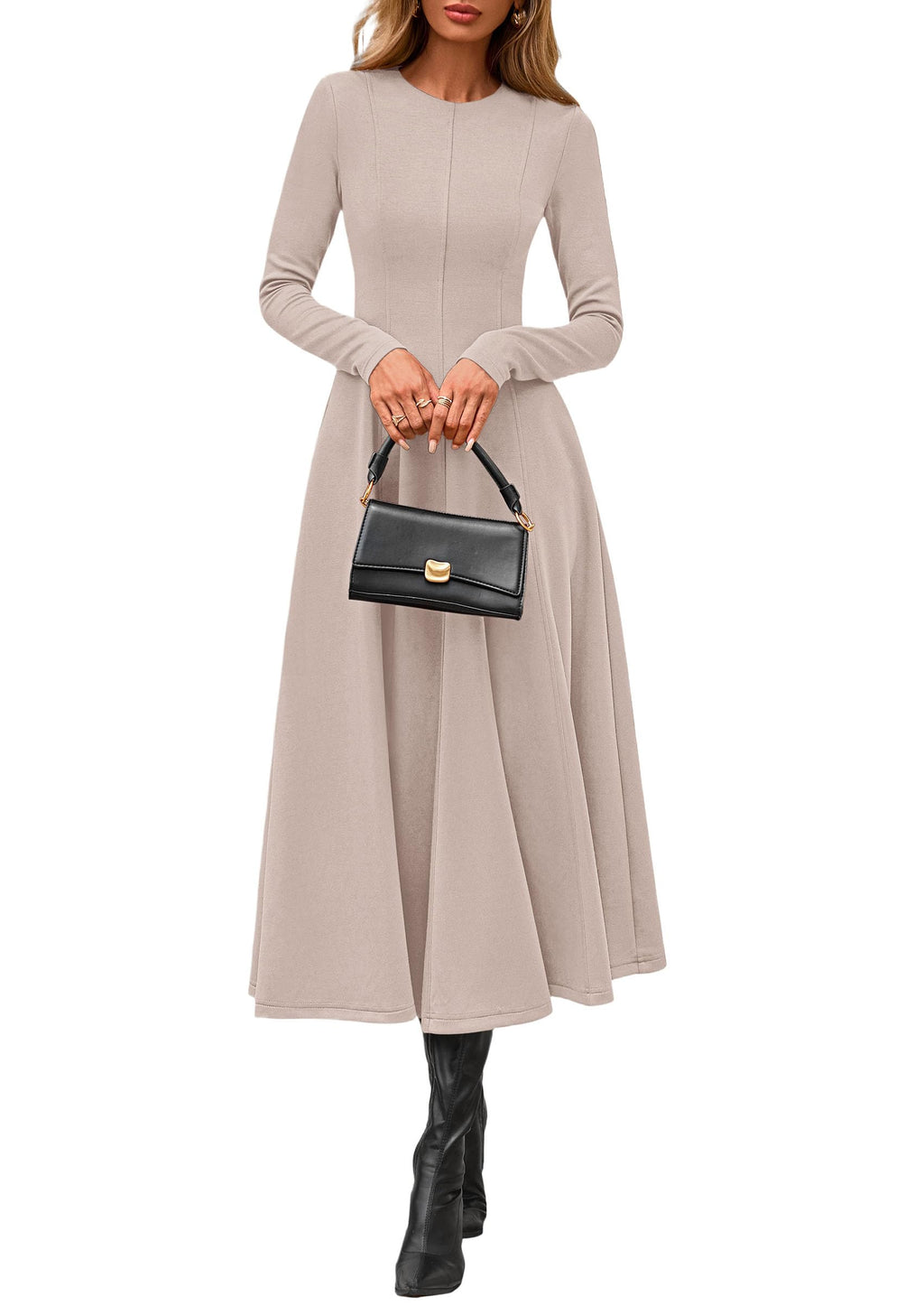 PRETTYGARDEN Cocktail Dresses for Women  Elegant Classy Fall Long Sleeve Midi A Line Flowy Modest Winter Party Dress