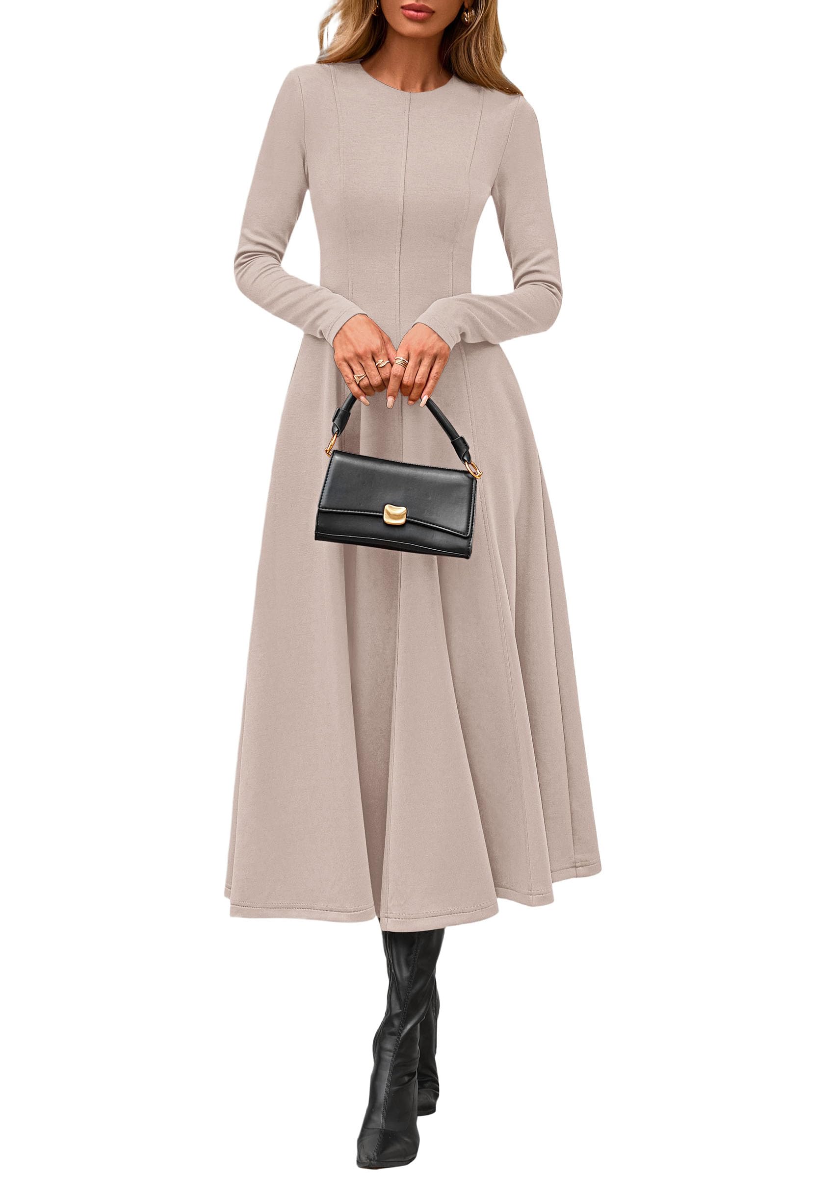 PRETTYGARDEN Cocktail Dresses for Women  Elegant Classy Fall Long Sleeve Midi A Line Flowy Modest Winter Party Dress