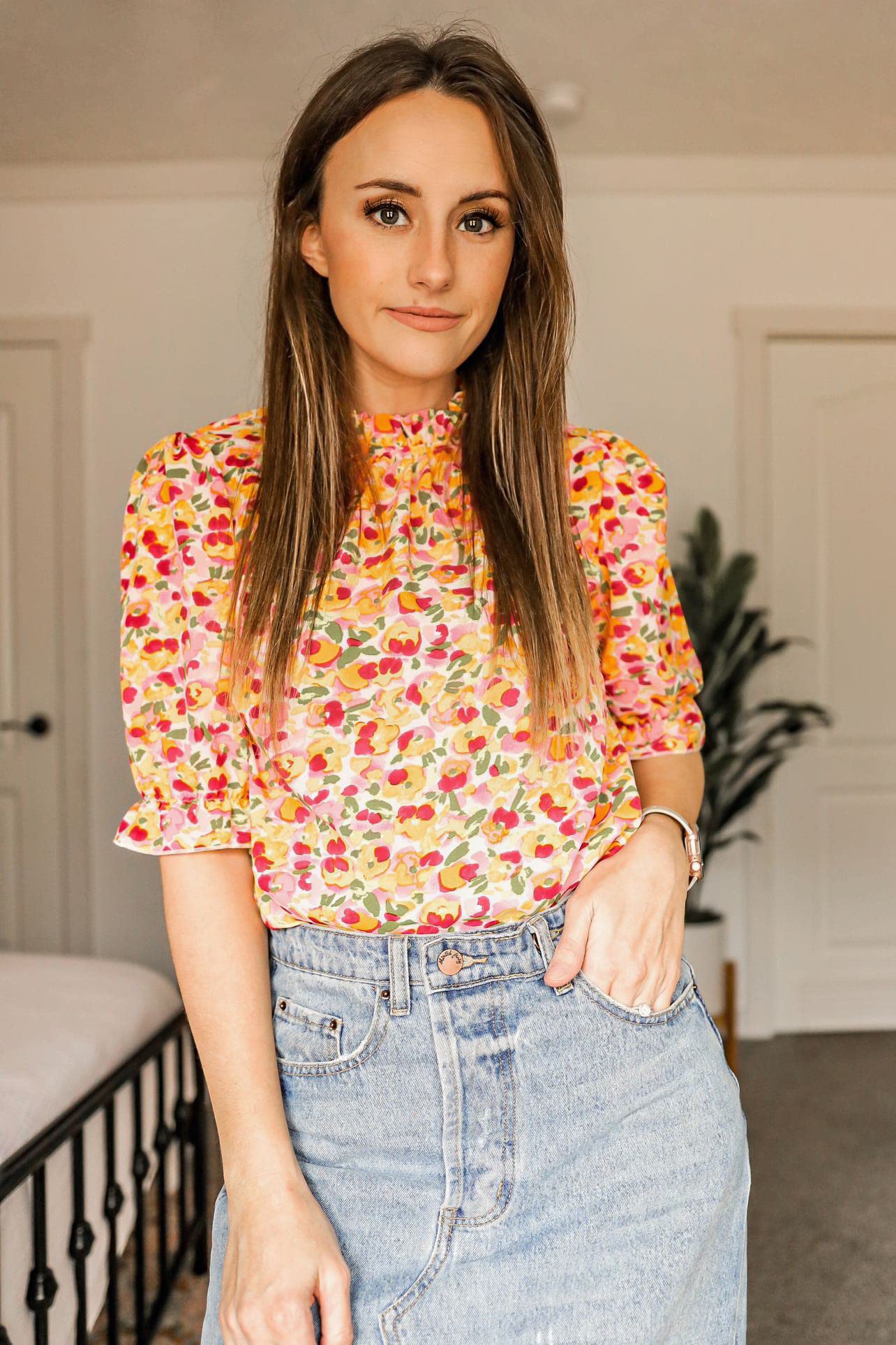 FreshPretty Women's Dressy Casual Blouses Business Work Tops Lace Trim Short Sleeve Office Shirts Summer Spring Outfits