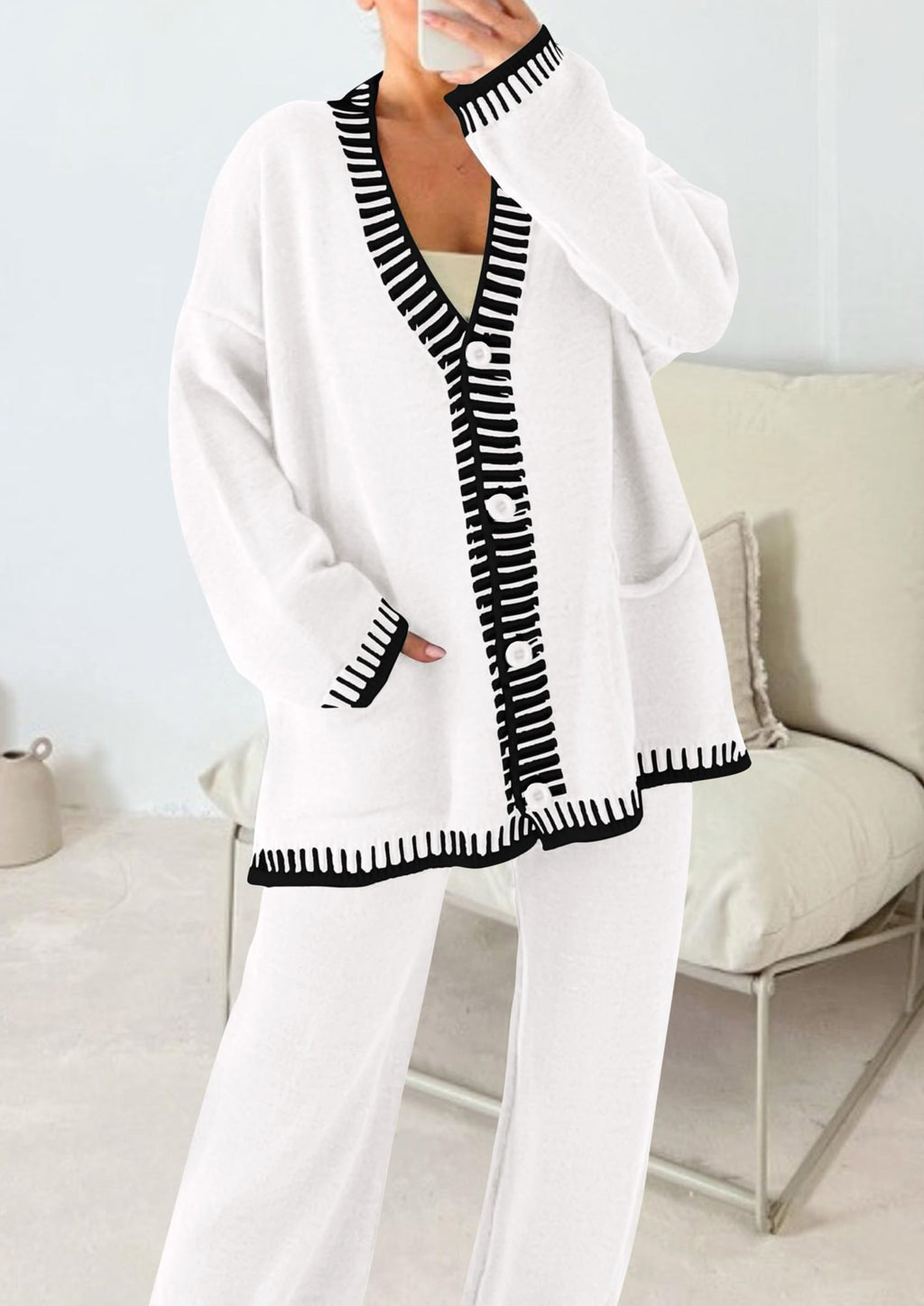 PRETTYGARDEN Lounge Sets for Women Fall Loungewear 2 Piece Outfits Cardigan Sweaters Track Suit Matching Winter Clothing