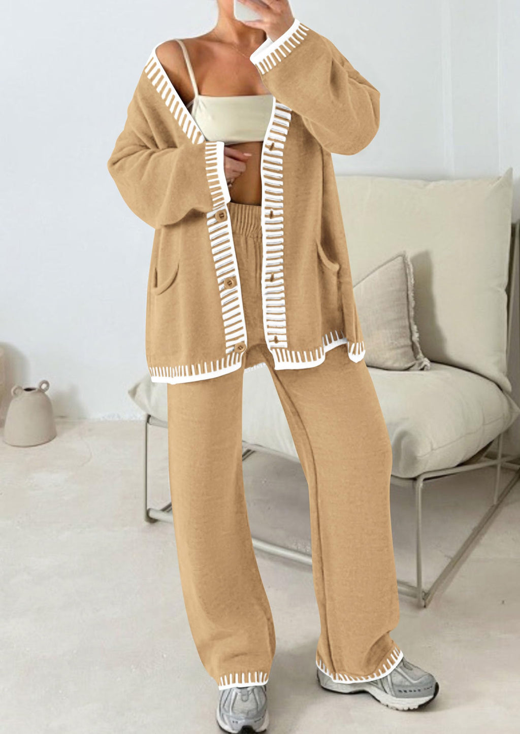 PRETTYGARDEN Lounge Sets for Women Fall Loungewear 2 Piece Outfits Cardigan Sweaters Track Suit Matching Winter Clothing