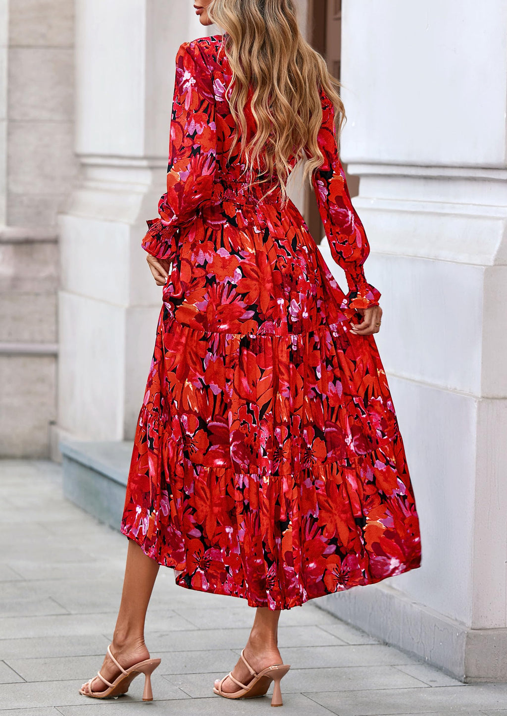 PRETTYGARDEN Women's Floral Maxi Dress Fall Long Sleeve V Neck Casual A Line Long Flowy Boho Party Dresses