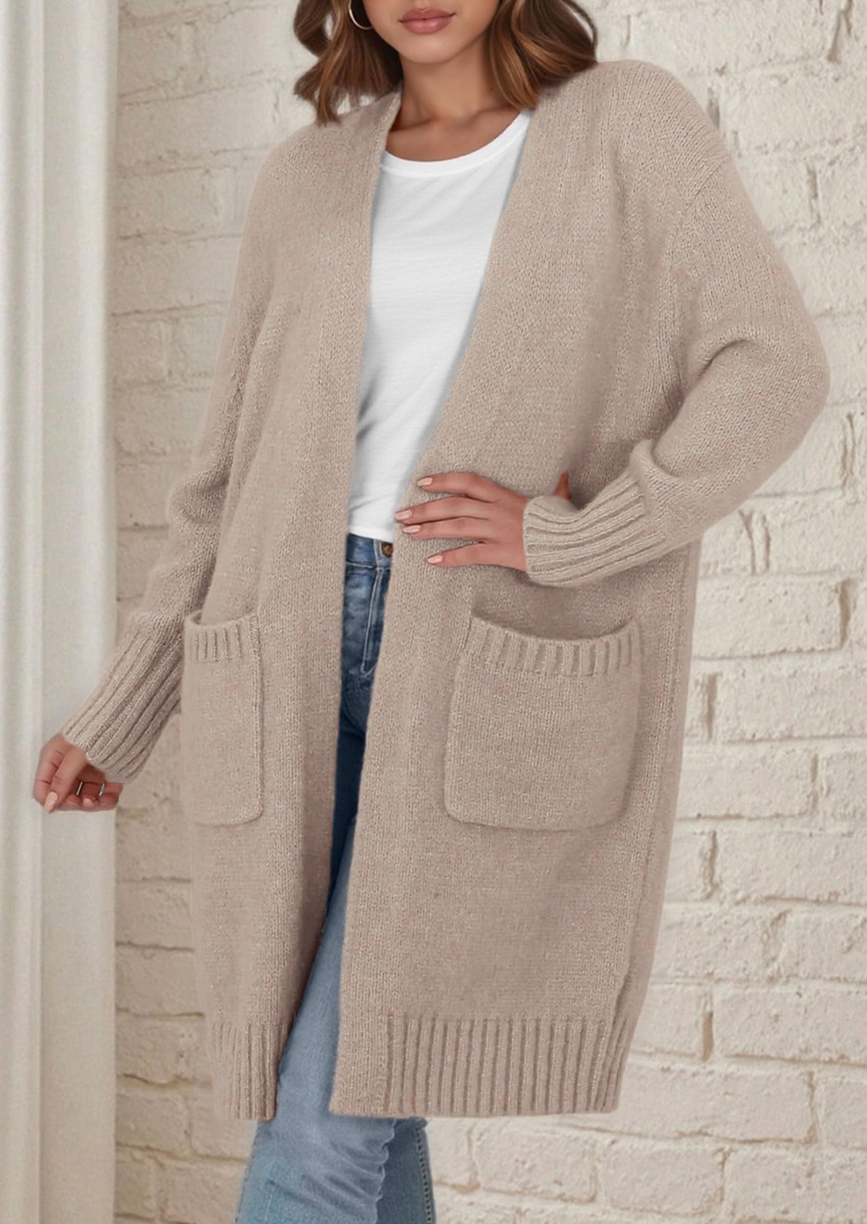 PRETTYGARDEN Fall Long Sleeve Cardigan Sweaters for Women Trendy Winter Open Front Loose Knitted Cardigans with Pockets