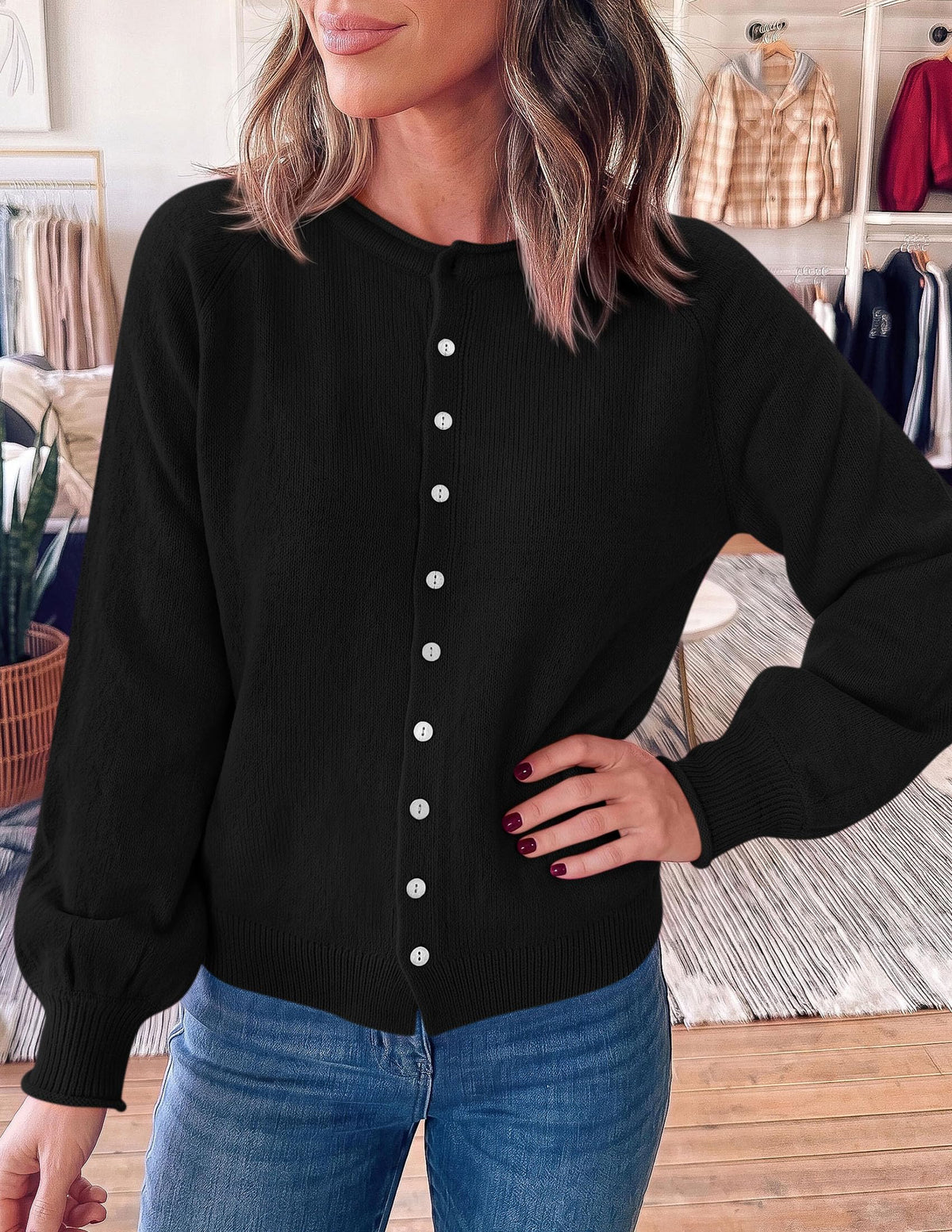 PRETTYGARDEN Women's Knit Cardigan Lightweight Cozy Sweaters Comfy Long Sleeve Work Tops, Button Down Shirts, Rolled Edges, Casual Fall Clothes for Going Out, Holiday, Winter Layering