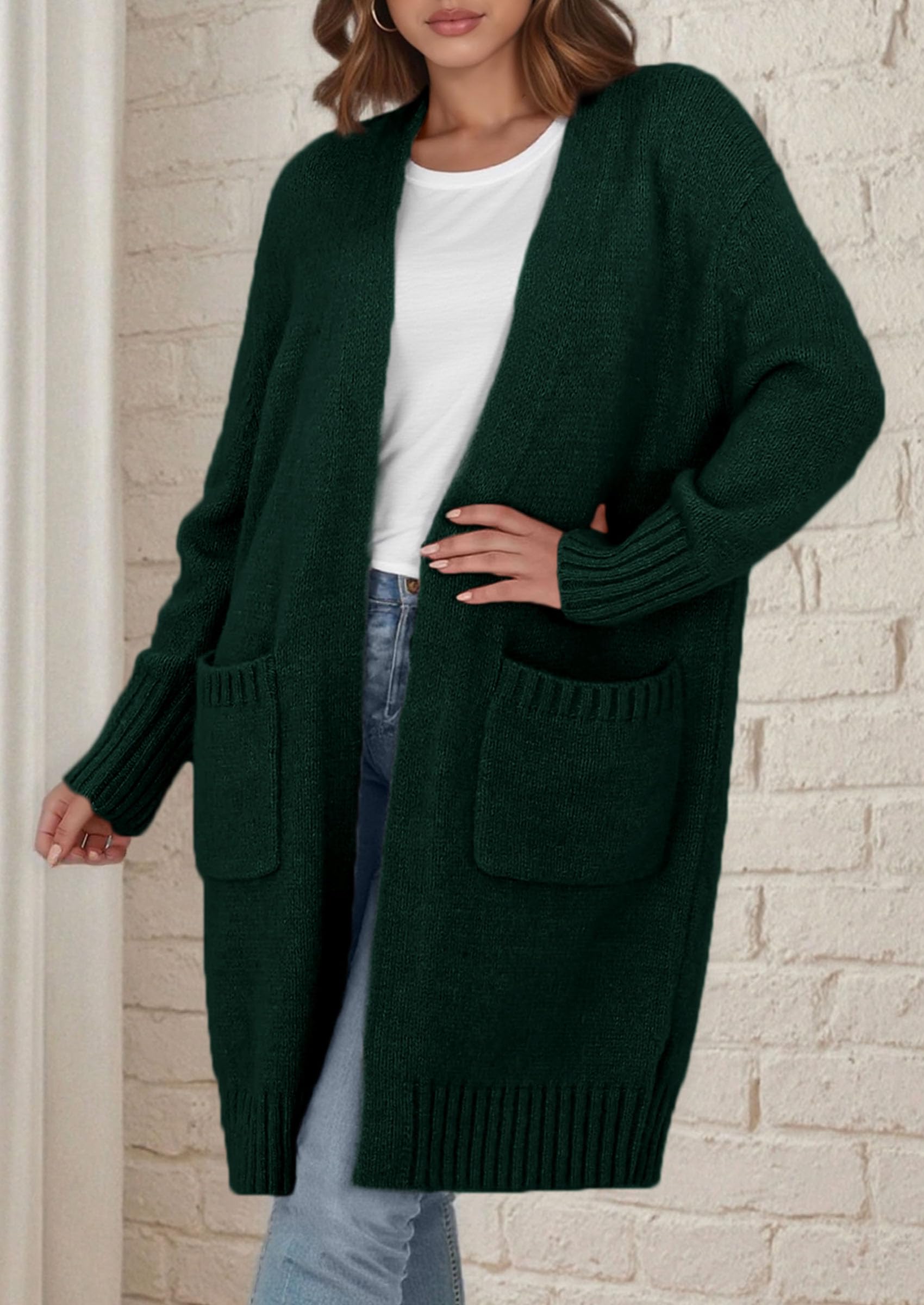 PRETTYGARDEN Fall Long Sleeve Cardigan Sweaters for Women Trendy Winter Open Front Loose Knitted Cardigans with Pockets