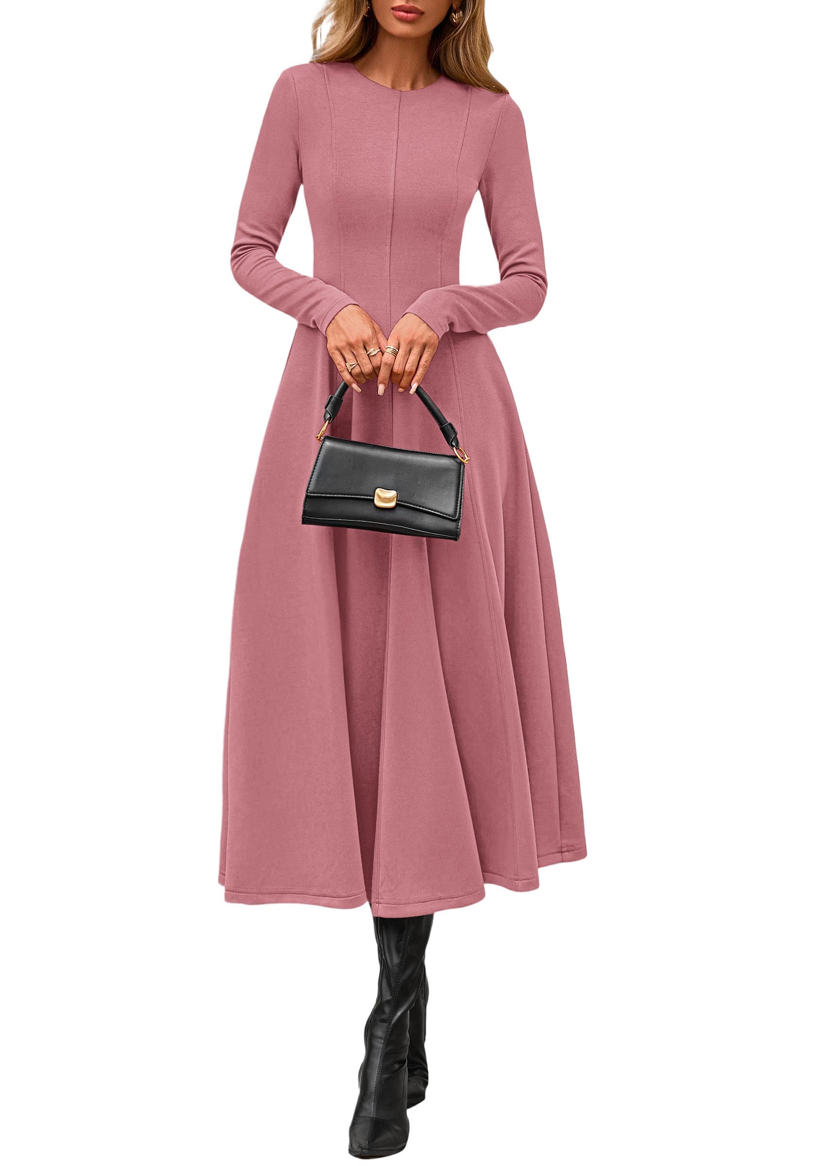 PRETTYGARDEN Cocktail Dresses for Women  Elegant Classy Fall Long Sleeve Midi A Line Flowy Modest Winter Party Dress