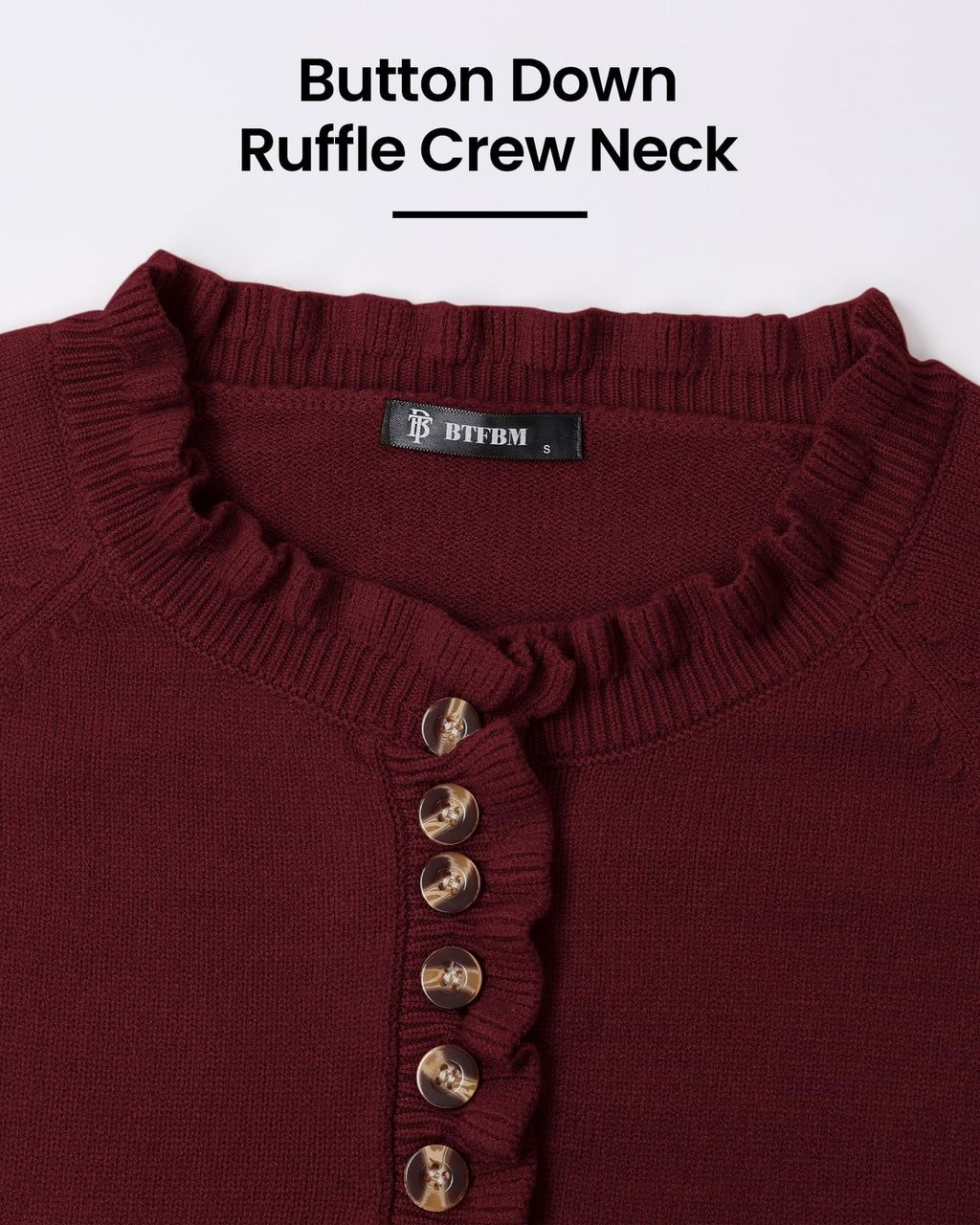 FreshPretty Womens Sweaters Fall Winter Clothes Long Sleeve Button Down Ruffle Crew Neck Casual Knitted Pullover Tops