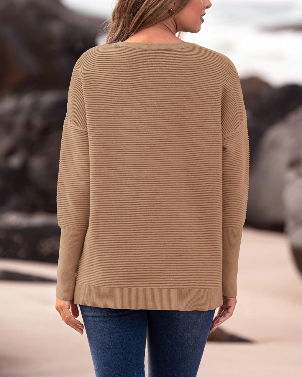 FreshPrettyFall Sweaters for Women Casual Long Sleeve Sweater Striped Loose Fit Pullover Tops