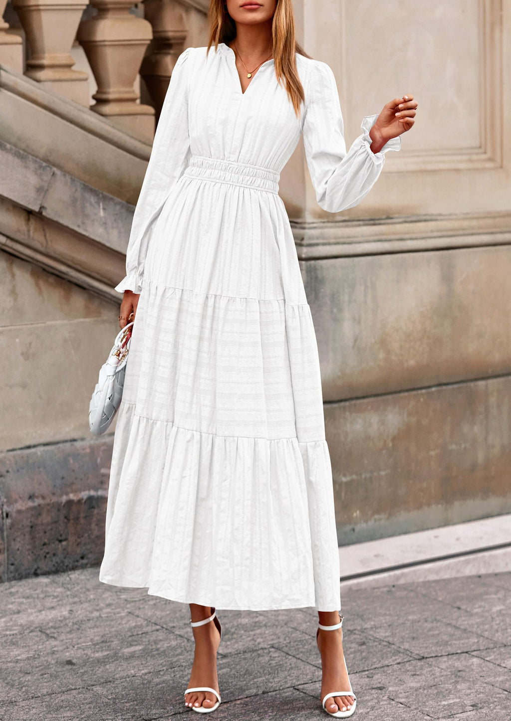 PRETTYGARDEN Women's Fall Wedding Guest Dresses Long Sleeve V Neck Flowy Elegant Holiday Party Maxi Dress with Pockets