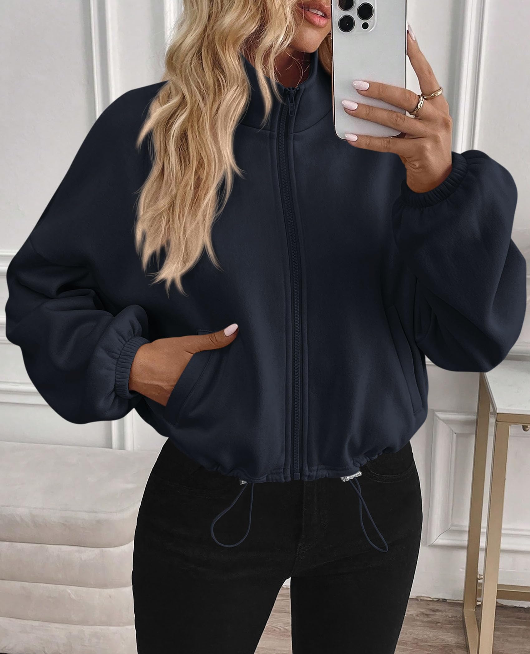 PRETTYGARDEN Womens Zip Up Fleece Cropped Sweatshirt Jacket
