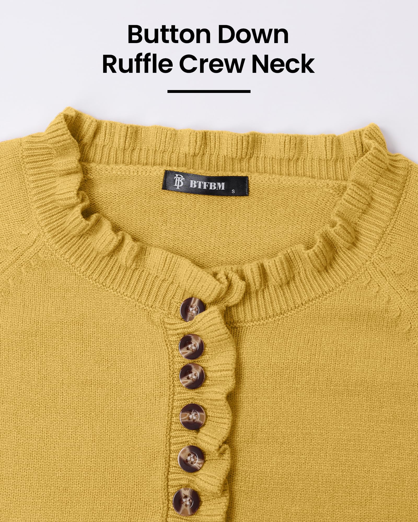 FreshPretty Womens Sweaters Fall Winter Clothes Long Sleeve Button Down Ruffle Crew Neck Casual Knitted Pullover Tops