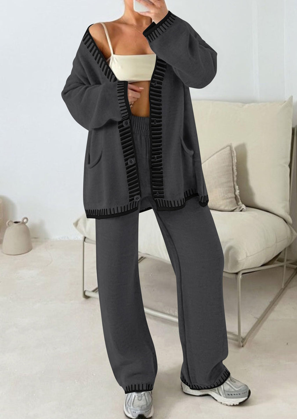 PRETTYGARDEN Lounge Sets for Women Fall Loungewear 2 Piece Outfits Cardigan Sweaters Track Suit Matching Winter Clothing