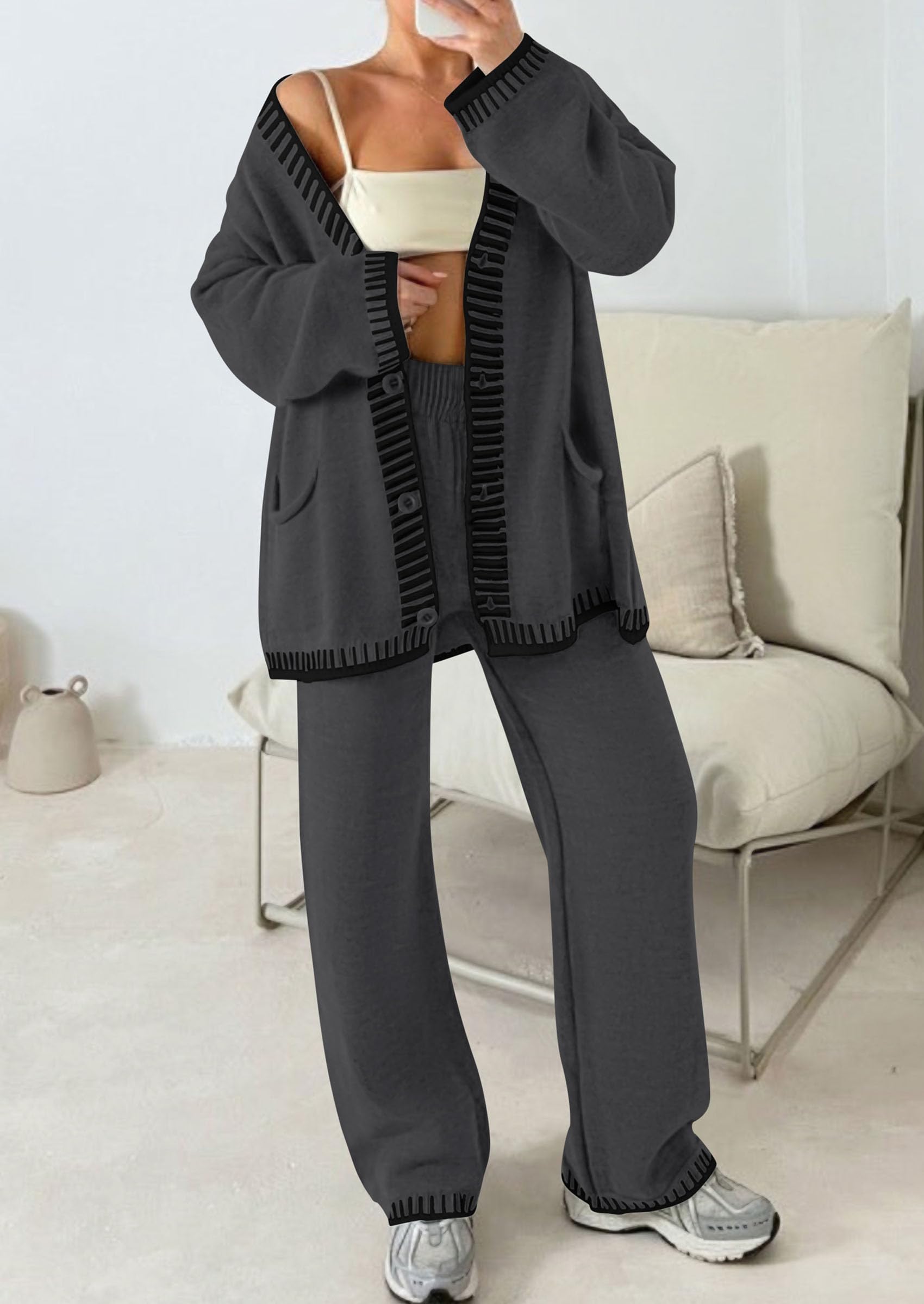 PRETTYGARDEN Lounge Sets for Women Fall Loungewear 2 Piece Outfits Cardigan Sweaters Track Suit Matching Winter Clothing
