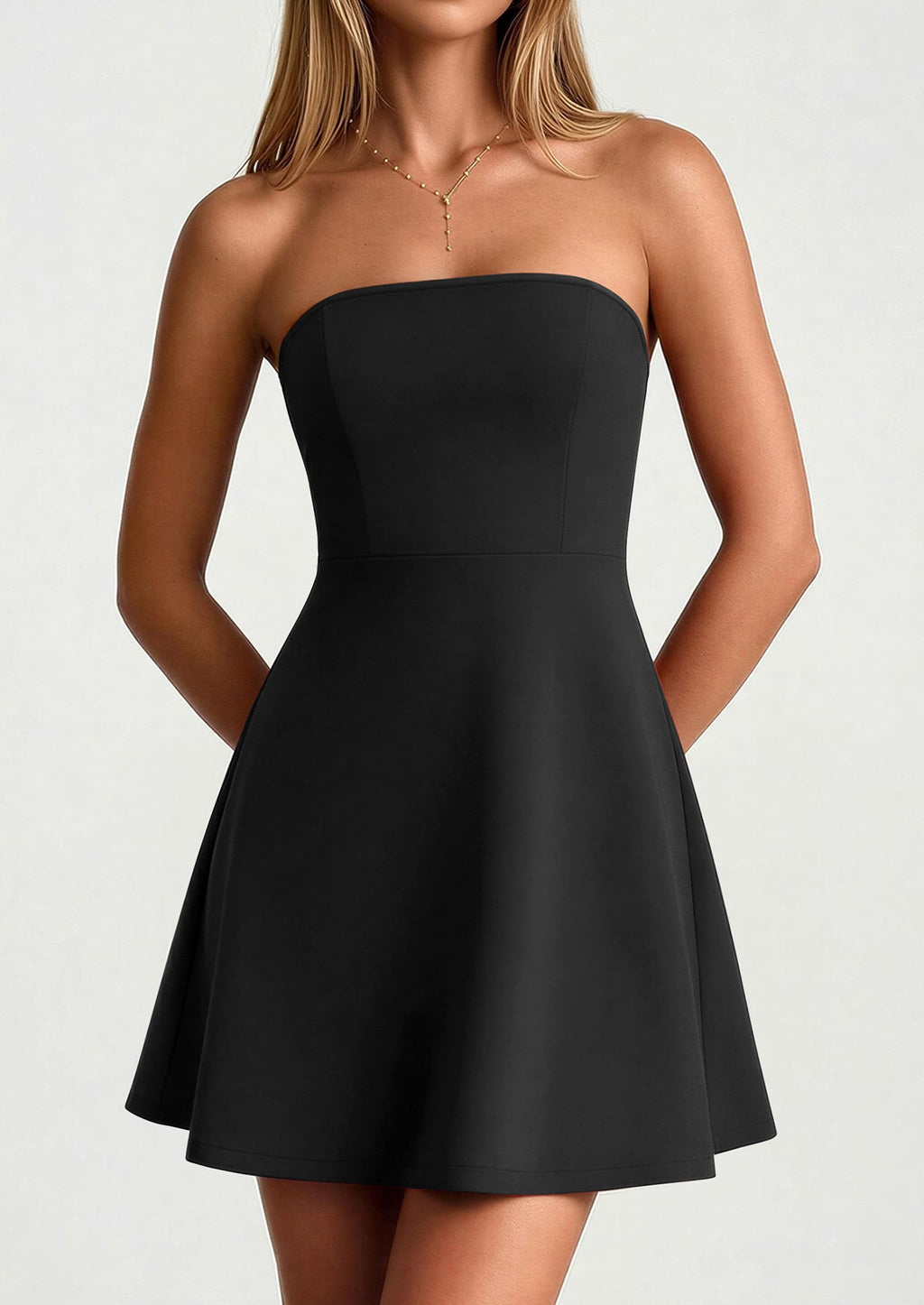 PRETTYGARDEN Women's Strapless Mini Summer Dress  Spring A Line Tube Top Wedding Guest Cocktail Party Short Dresses
