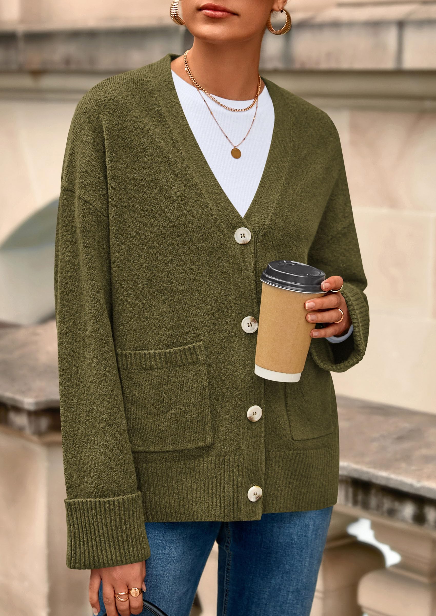 PRETTYGARDEN Women's Oversized Cardigan Sweaters Trendy Chunky Knit Long Sleeve V Neck Button Down Fall Winter Outfits