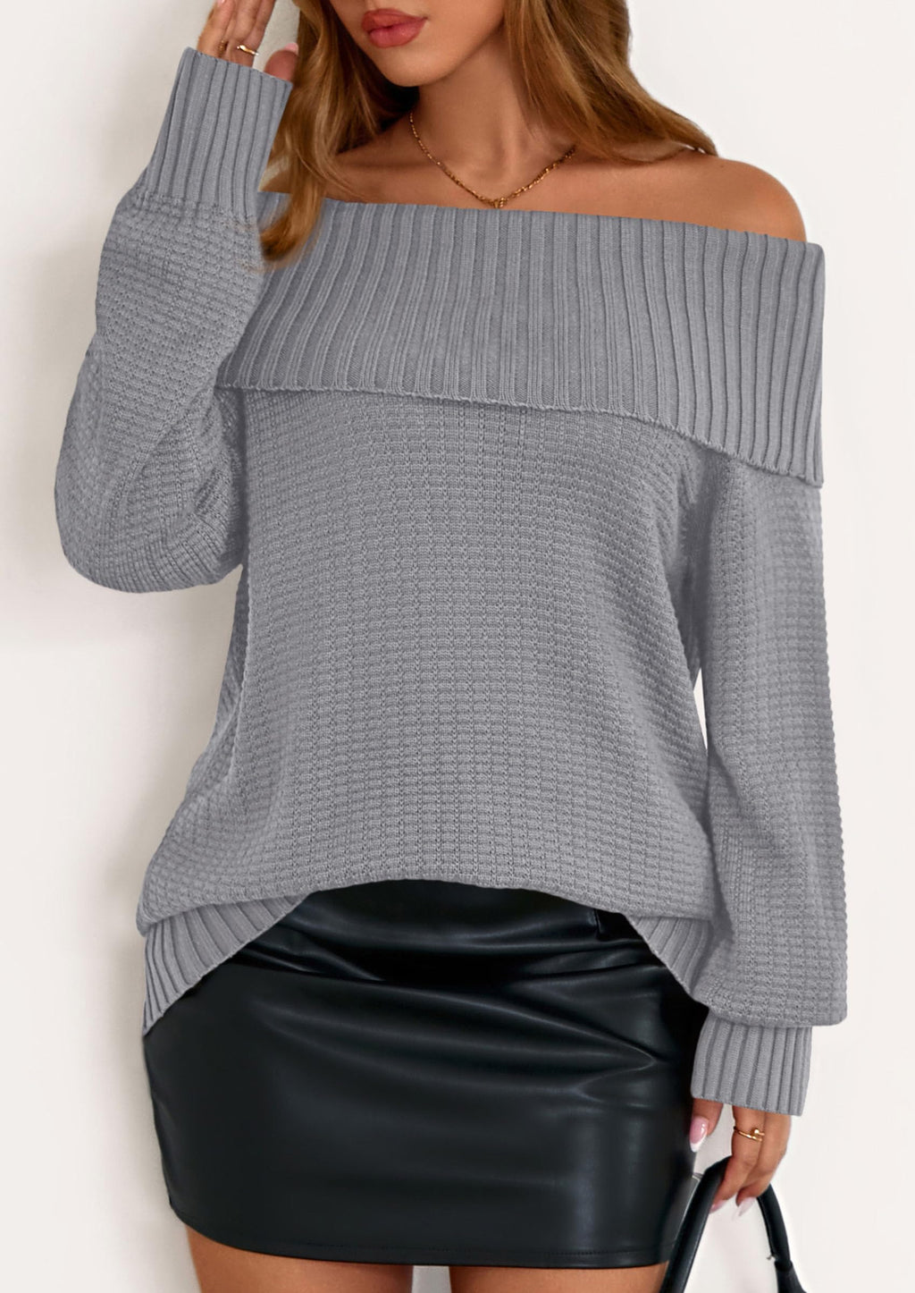 PRETTYGARDEN Womens Off The Shoulder Sweater Long Sleeve Tops Loose Knit Pullover Sweaters Fashion Fall Clothes