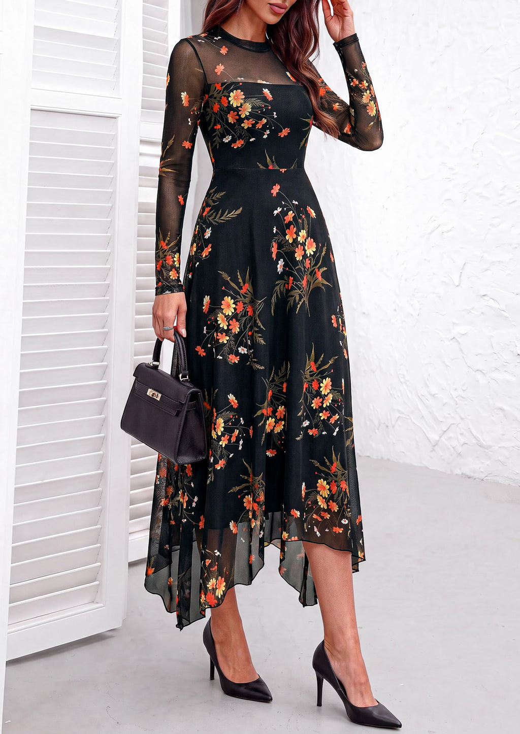 PRETTYGARDEN Women's Floral Mesh Midi Dress