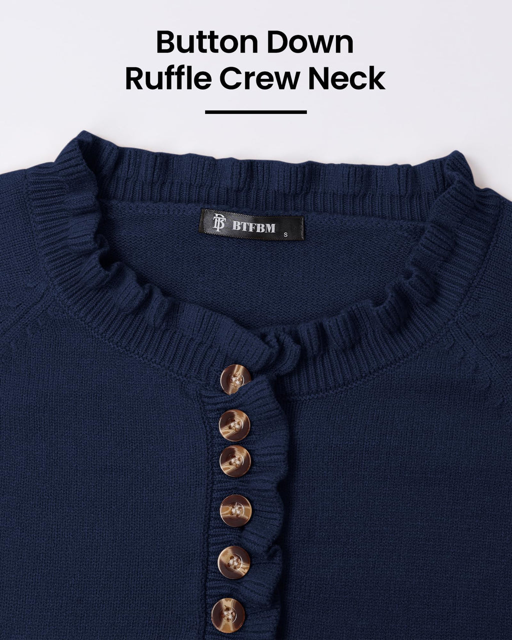 FreshPretty Womens Sweaters Fall Winter Clothes Long Sleeve Button Down Ruffle Crew Neck Casual Knitted Pullover Tops