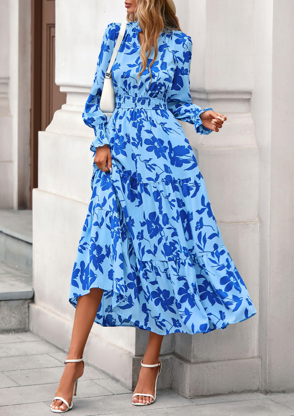 PRETTYGARDEN Women's Floral Maxi Dress Fall Long Sleeve V Neck Casual A Line Long Flowy Boho Party Dresses