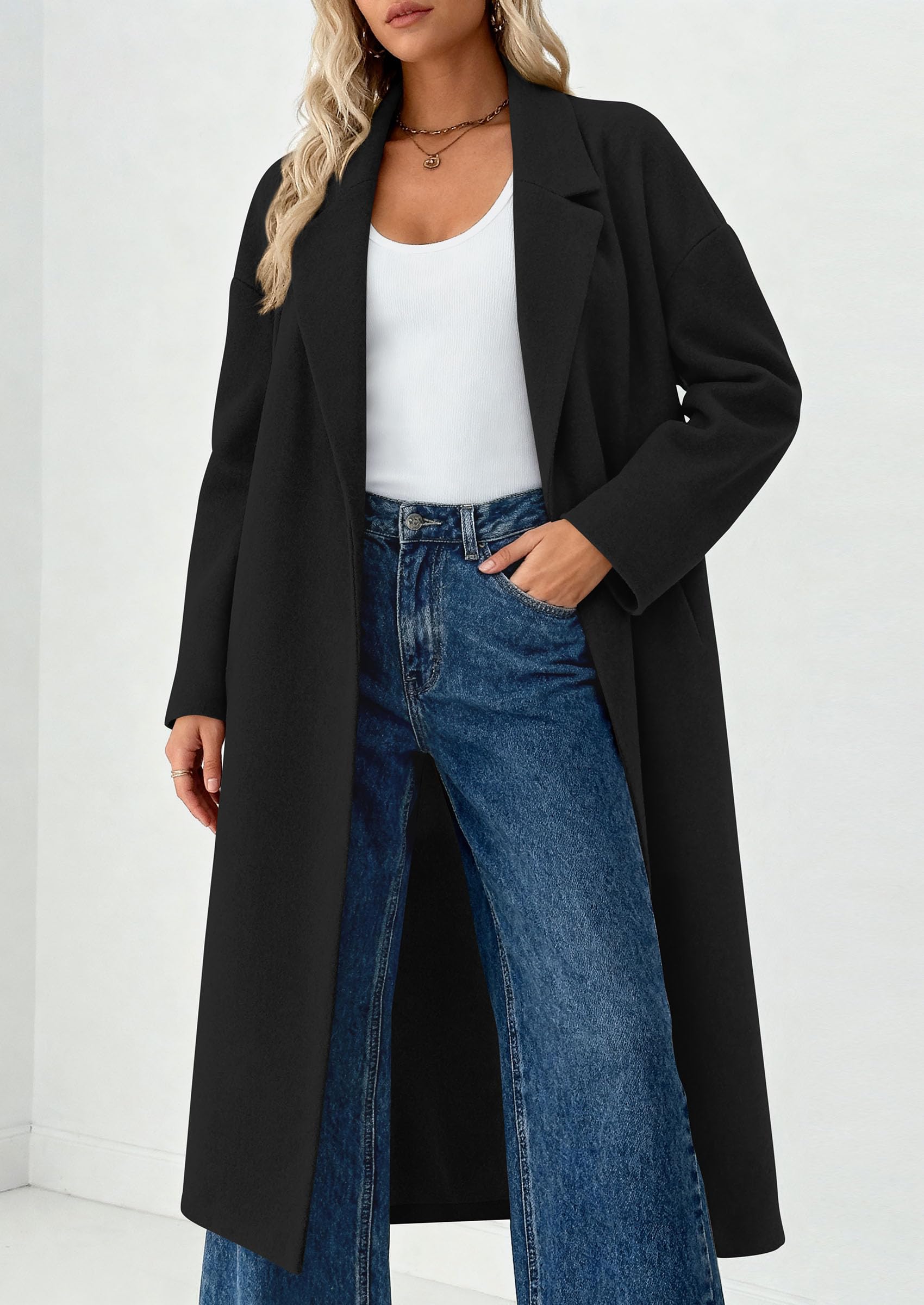 PRETTYGARDEN Womens Winter Coats Trendy Long Sleeve Notch Lapel Button Long Jackets Casual Oversized Vacation Outfits