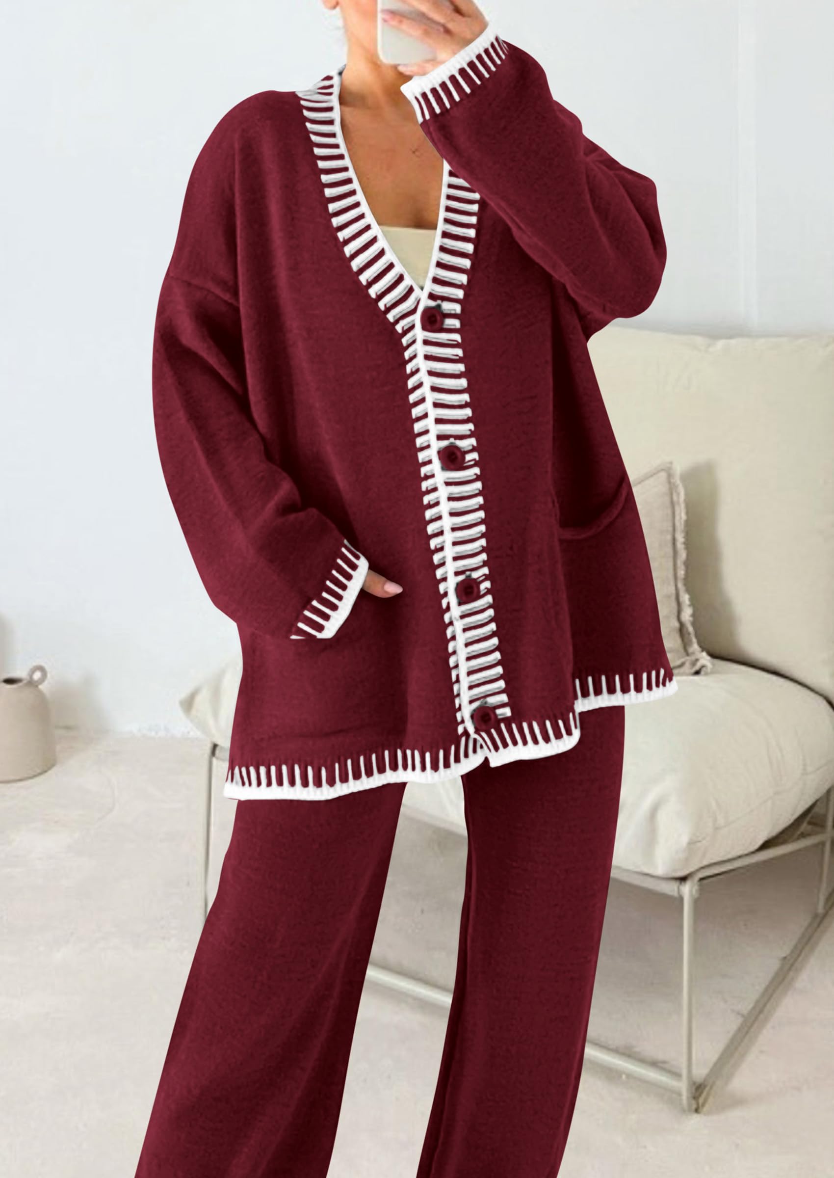 PRETTYGARDEN Lounge Sets for Women Fall Loungewear 2 Piece Outfits Cardigan Sweaters Track Suit Matching Winter Clothing