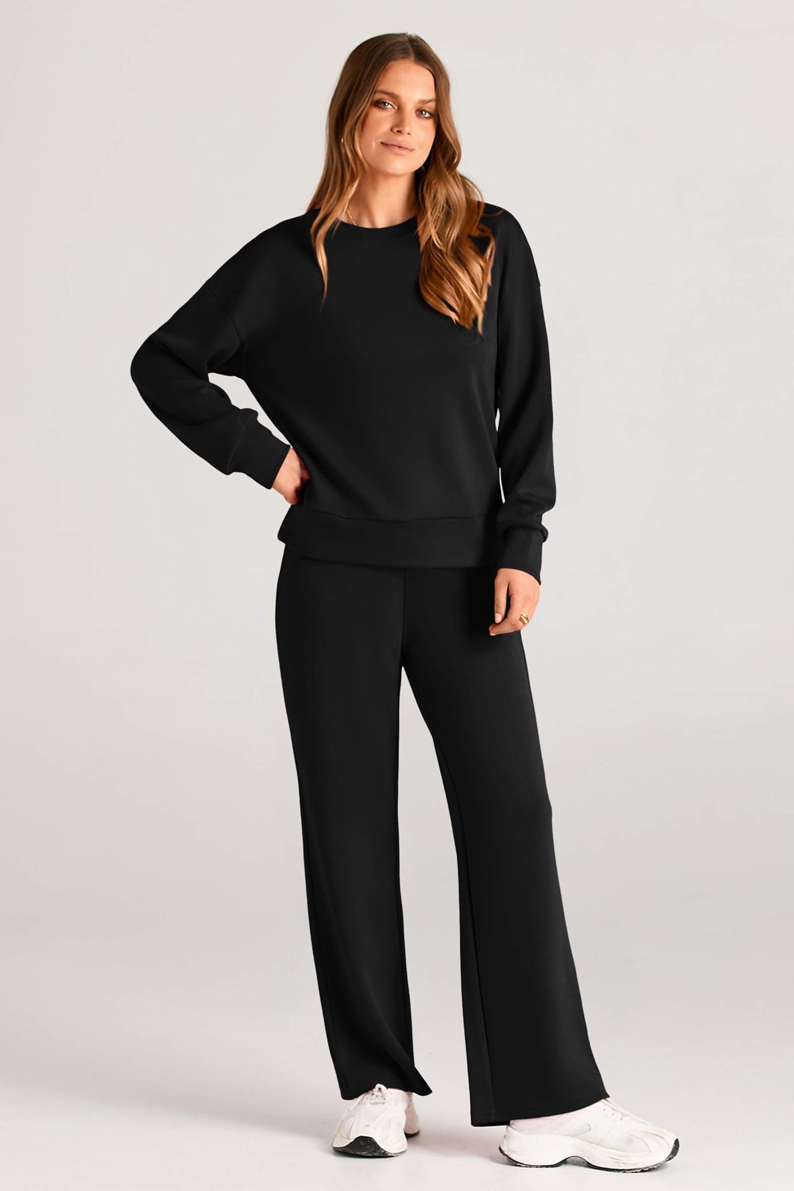 PRETTYGARDEN Womens 2 Piece Outfits Fall Long Sleeve Sweatshirt Wide Leg Pants Lounge Sets Winter Sweatsuits Tracksuit