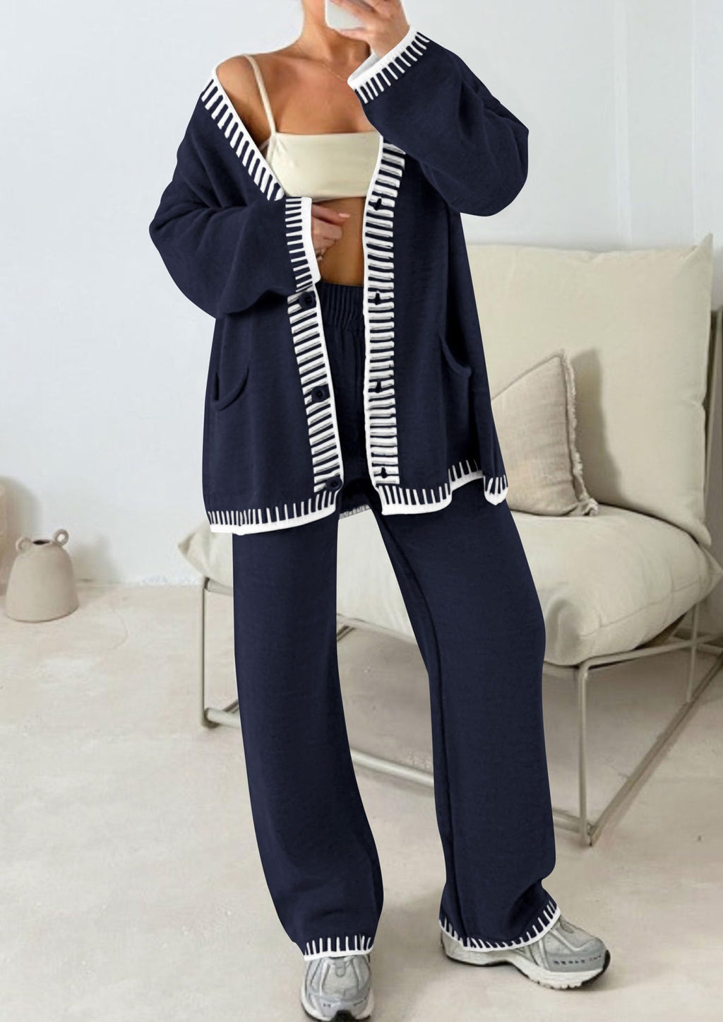 PRETTYGARDEN Lounge Sets for Women Fall Loungewear 2 Piece Outfits Cardigan Sweaters Track Suit Matching Winter Clothing