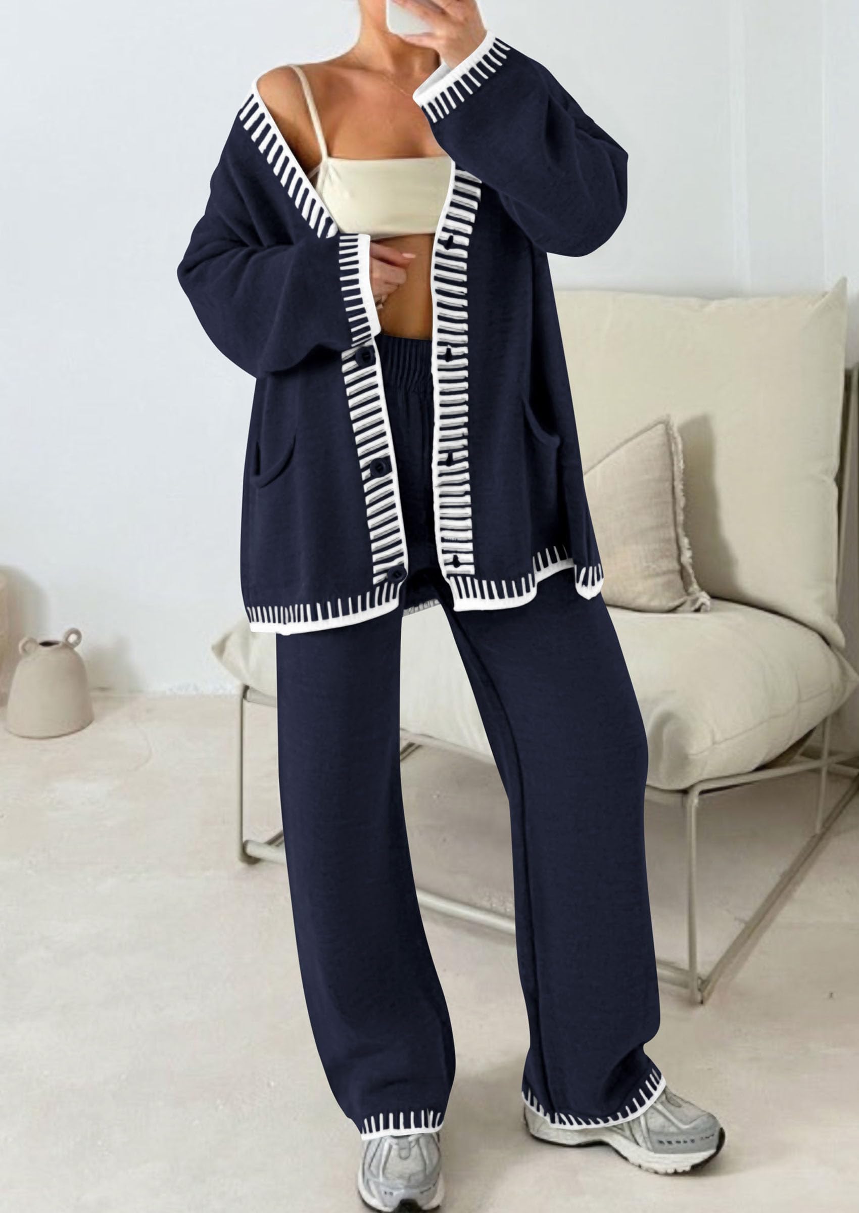PRETTYGARDEN Lounge Sets for Women Fall Loungewear 2 Piece Outfits Cardigan Sweaters Track Suit Matching Winter Clothing
