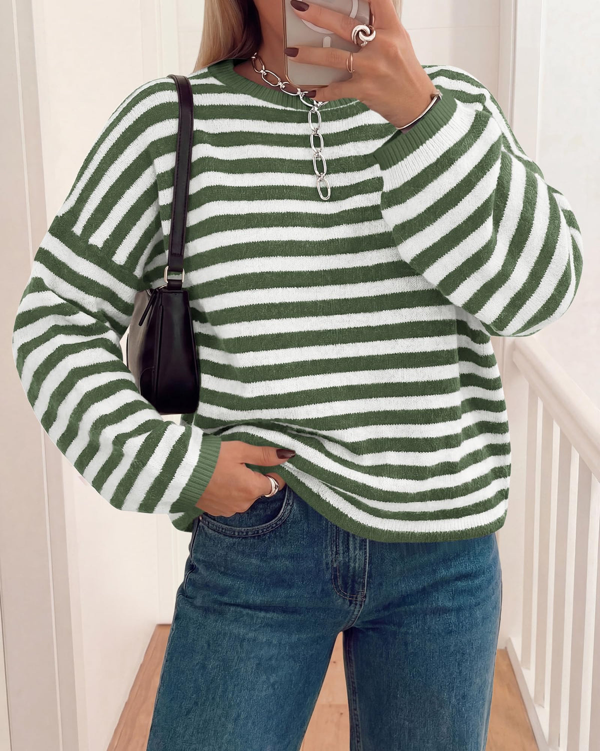 BTFBM Women's Lightweight Oversized Striped Sweater | Soft Knit Cozy Sweaters, Crew Neck Long Sleeve Pullover, y2k Color Block, Casual Holiday Outfits, Winter Fall Clothes