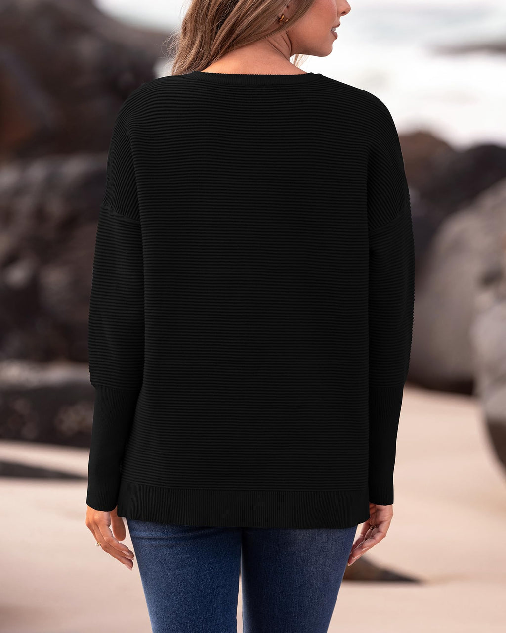 FreshPrettyFall Sweaters for Women Casual Long Sleeve Sweater Striped Loose Fit Pullover Tops