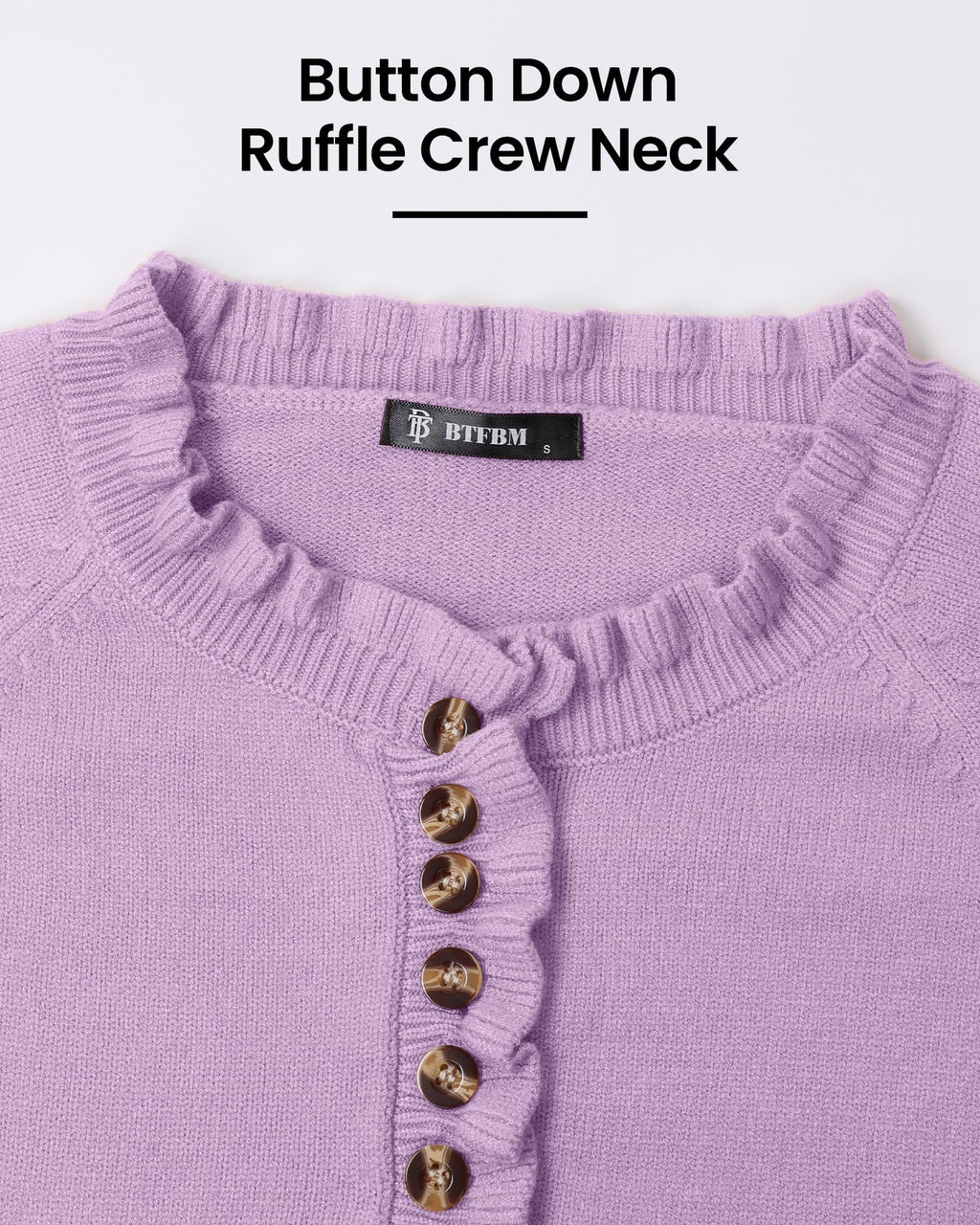 FreshPretty Womens Sweaters Fall Winter Clothes Long Sleeve Button Down Ruffle Crew Neck Casual Knitted Pullover Tops