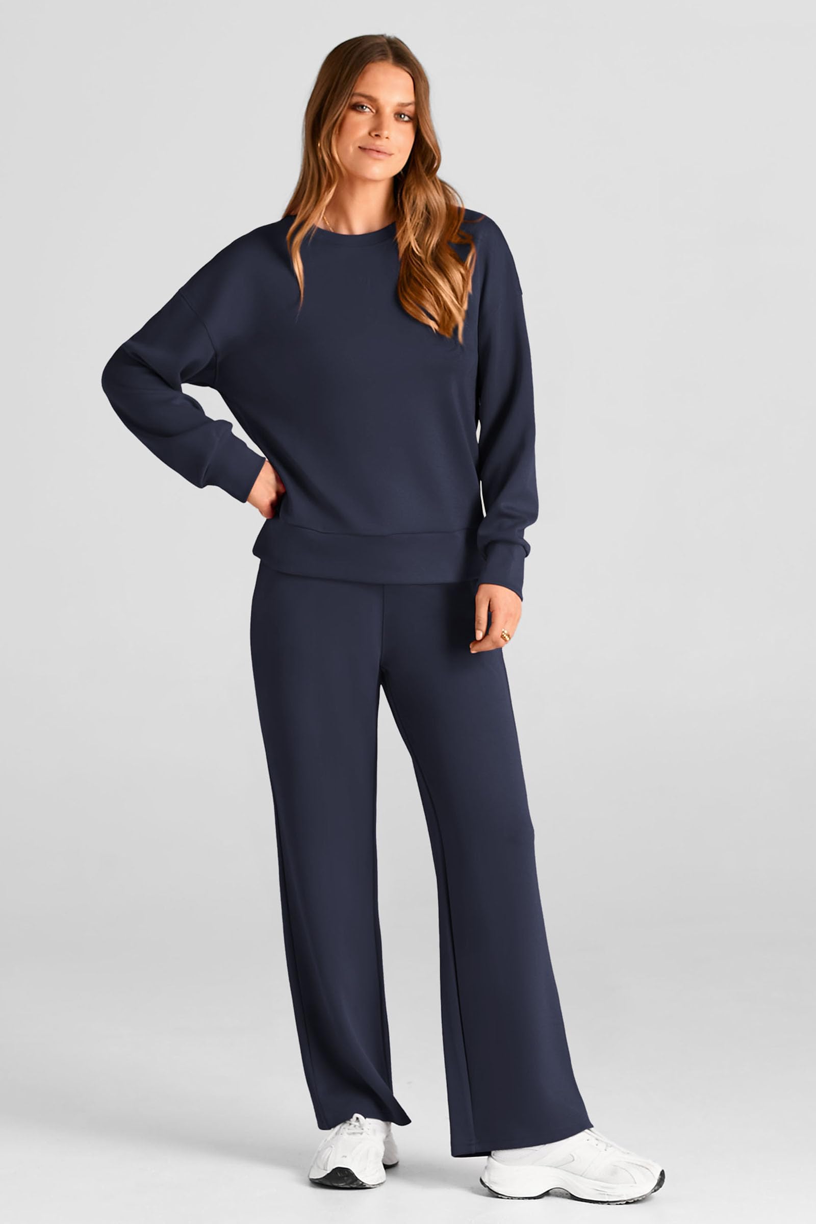 PRETTYGARDEN Womens 2 Piece Outfits Fall Long Sleeve Sweatshirt Wide Leg Pants Lounge Sets Winter Sweatsuits Tracksuit