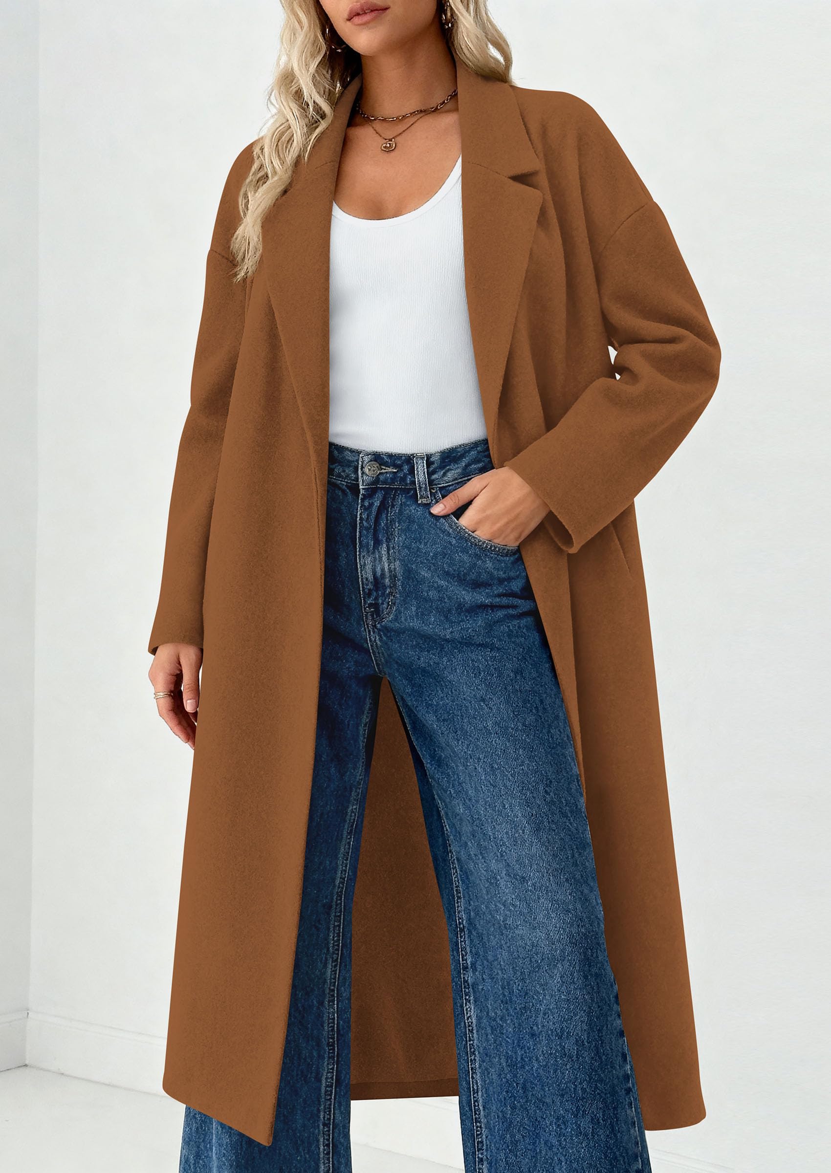 PRETTYGARDEN Womens Winter Coats Trendy Long Sleeve Notch Lapel Button Long Jackets Casual Oversized Vacation Outfits