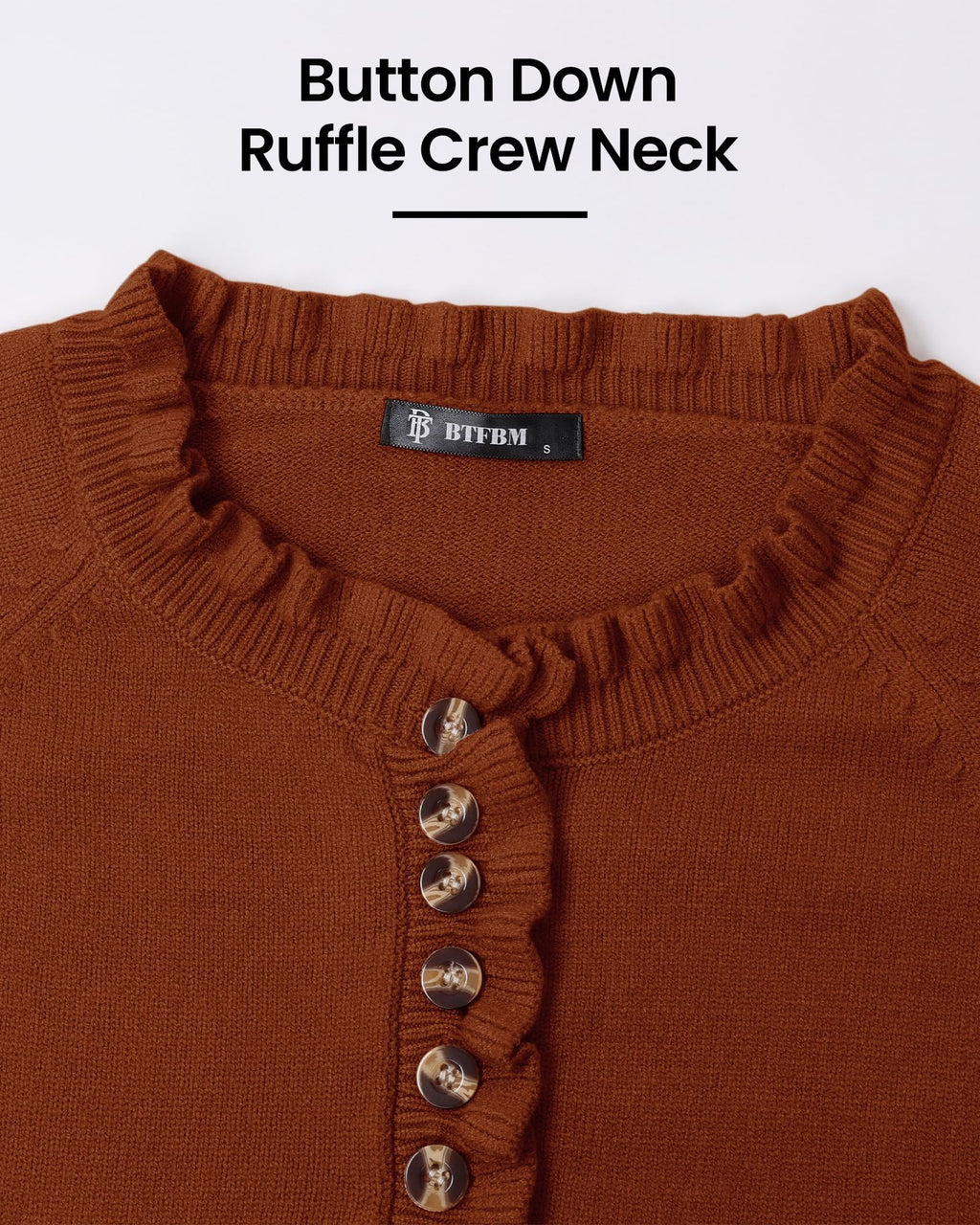 FreshPretty Womens Sweaters Fall Winter Clothes Long Sleeve Button Down Ruffle Crew Neck Casual Knitted Pullover Tops