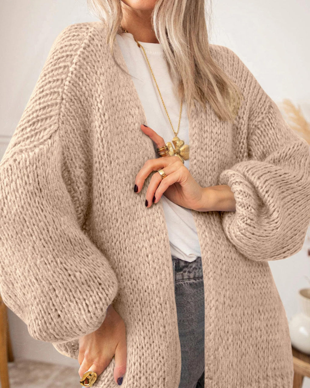BTFBM Cardigan Sweaters for Women Fall Fashion Clothes | No Button No Pocket Design, Chunky Knit Open Front Cardigans, Ribbed Cuff Long Sleeve Sweater, Loose Winter Coat Clothing