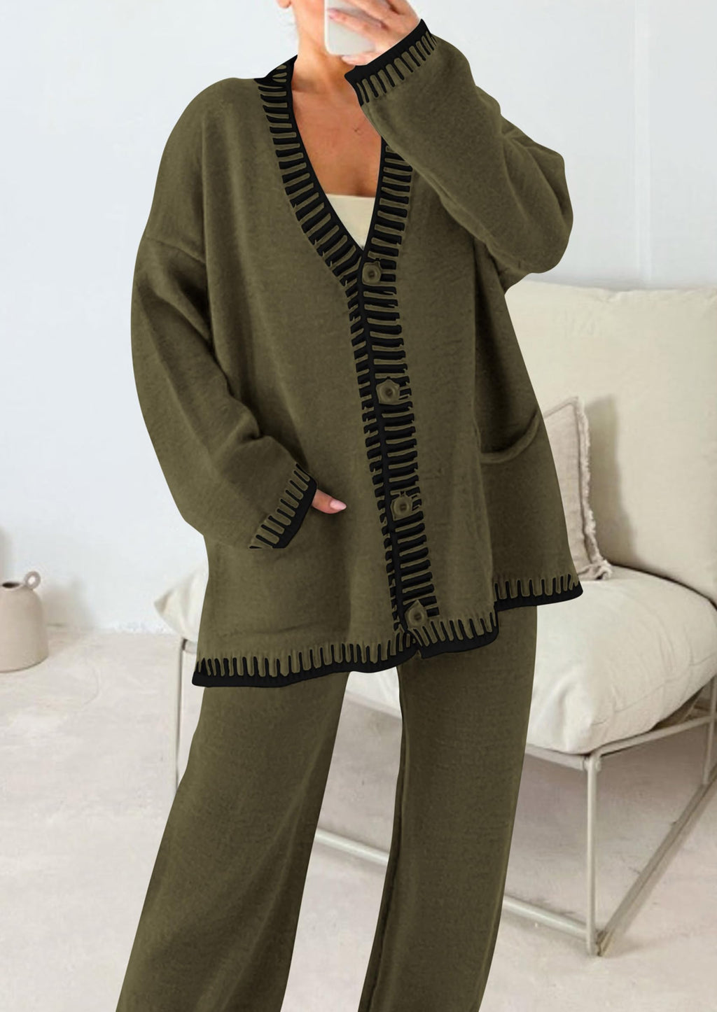 PRETTYGARDEN Lounge Sets for Women Fall Loungewear 2 Piece Outfits Cardigan Sweaters Track Suit Matching Winter Clothing